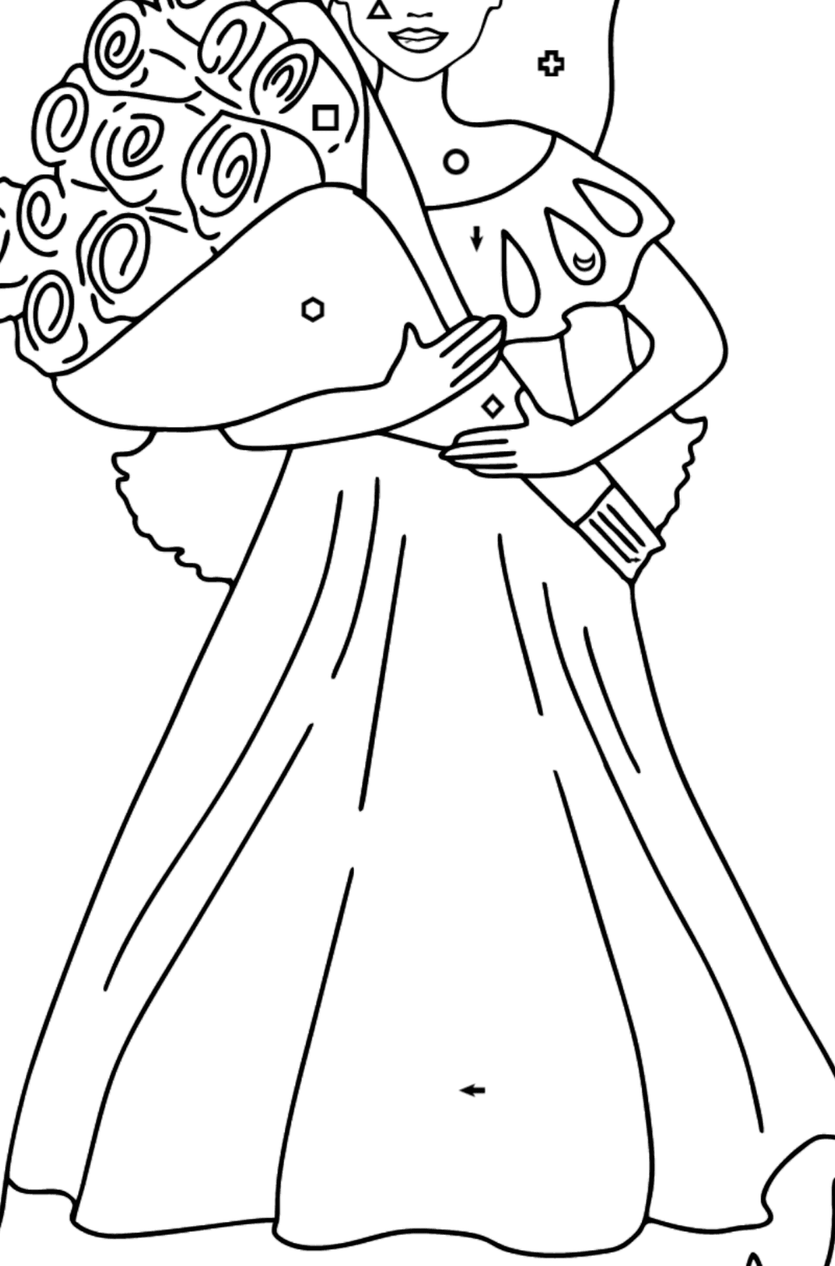 Barbie Doll and a Bouquet of Roses coloring page - Coloring by Symbols and Geometric Shapes for Kids