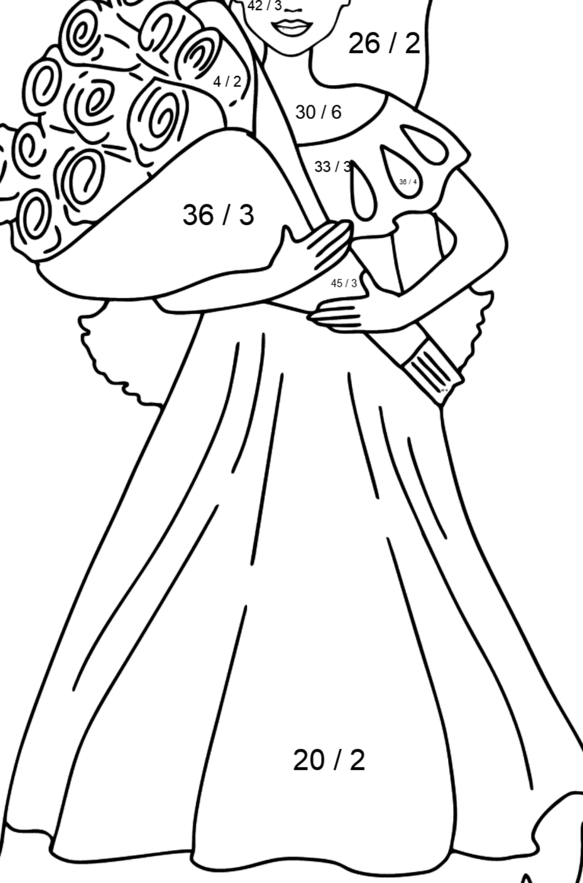 Barbie Doll and a Bouquet of Roses coloring page - Math Coloring - Division for Kids
