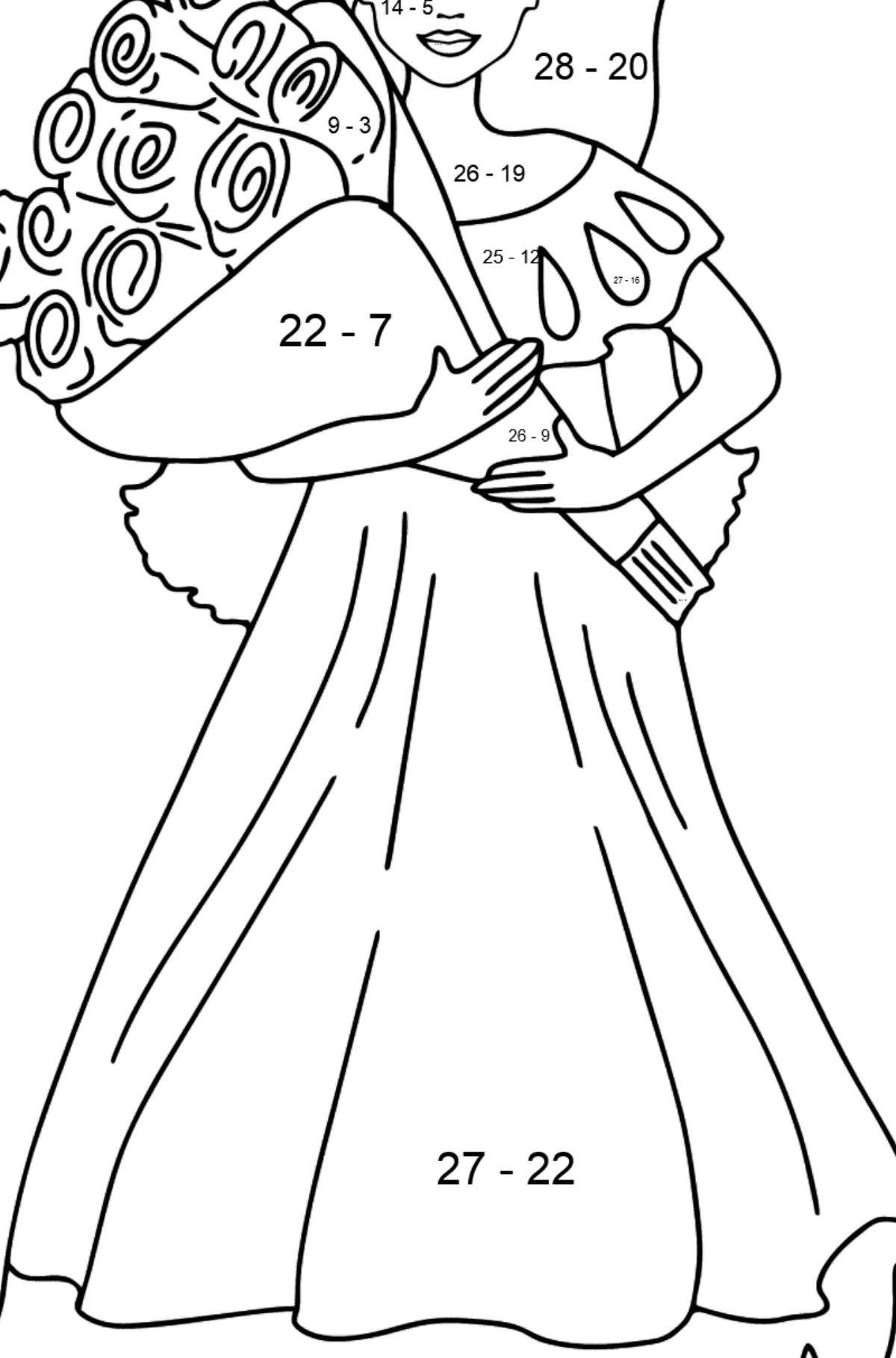 Barbie Doll and a Bouquet of Roses coloring page - Math Coloring - Subtraction for Kids