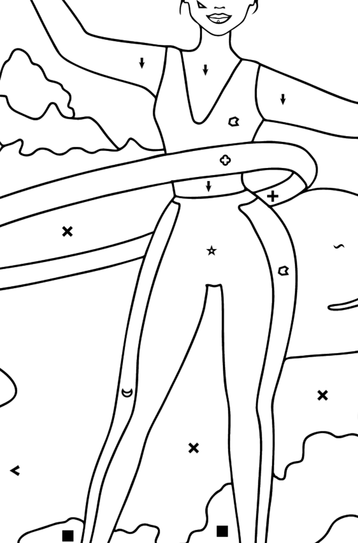 Barbie Doll and Sports coloring page - Coloring by Symbols and Geometric Shapes for Kids