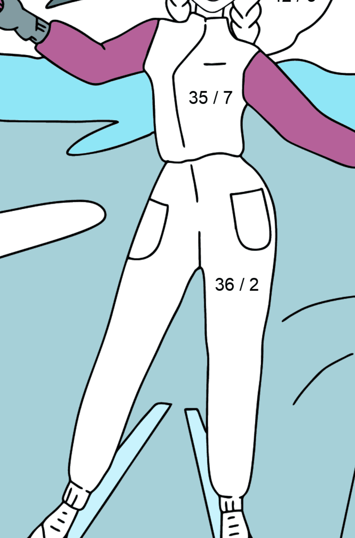 Coloriage - Poupée Barbie dans une station de ski - Coloriage Magique Division pour les Enfants