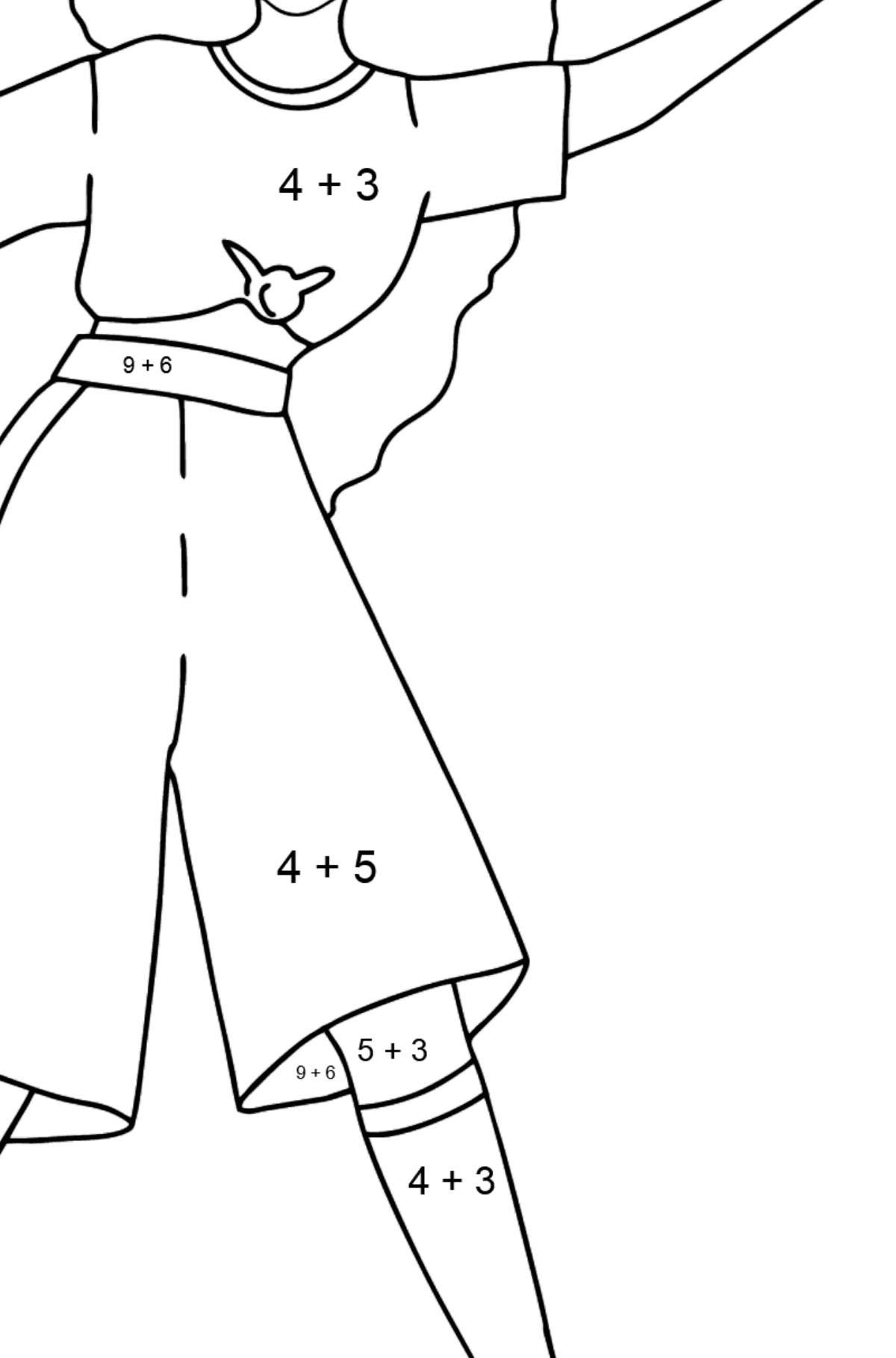 Розмальовка лялька Чарівна Барбі - Математична Розмальовка Додавання для дітей