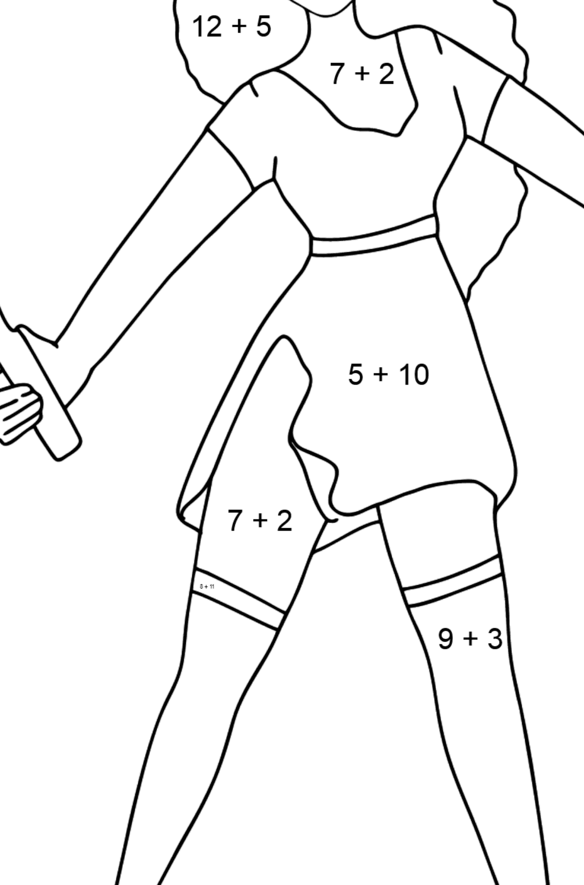 Розмальовка ляльки Барбі - Математична Розмальовка Додавання для дітей