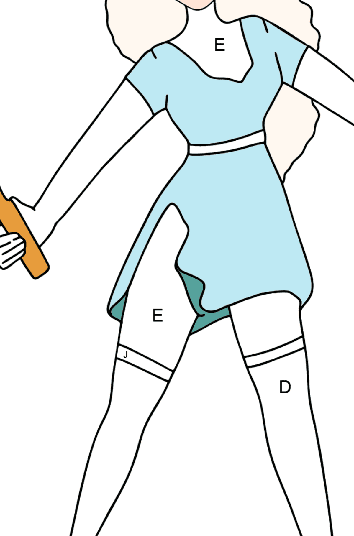 Dibujo de Muñeca Barbie Jugando al Tenis para colorear - Colorear por Letras para Niños