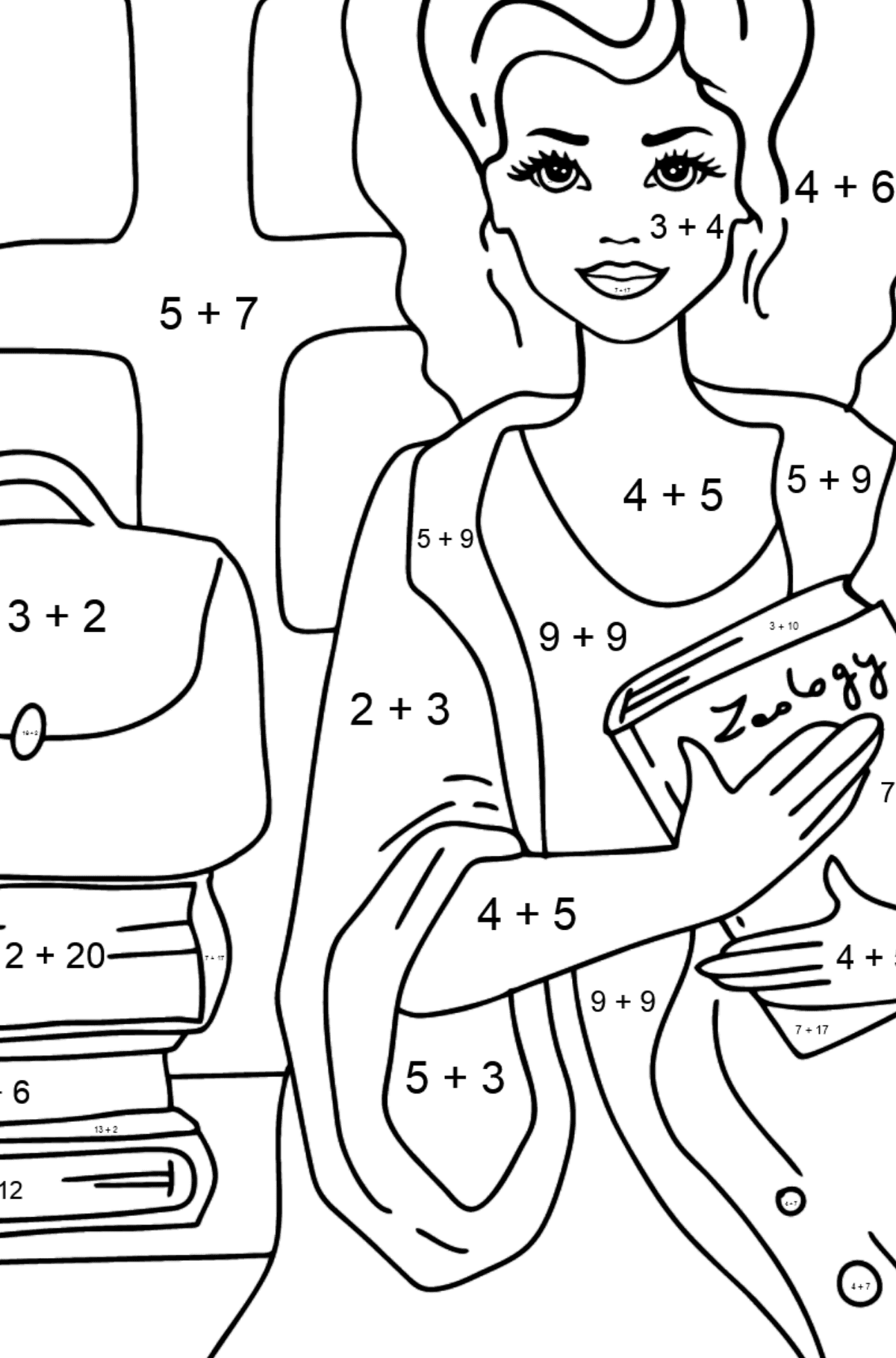 Barbie omalovánka - Matematická Omalovánka - Sčítání pro děti