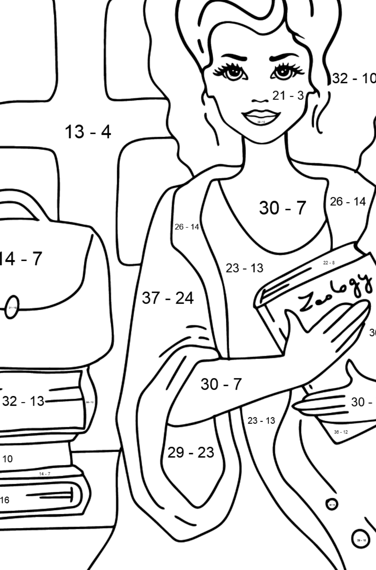 Гарна Розмальовка Барбі - Математична Розмальовка Віднімання для дітей