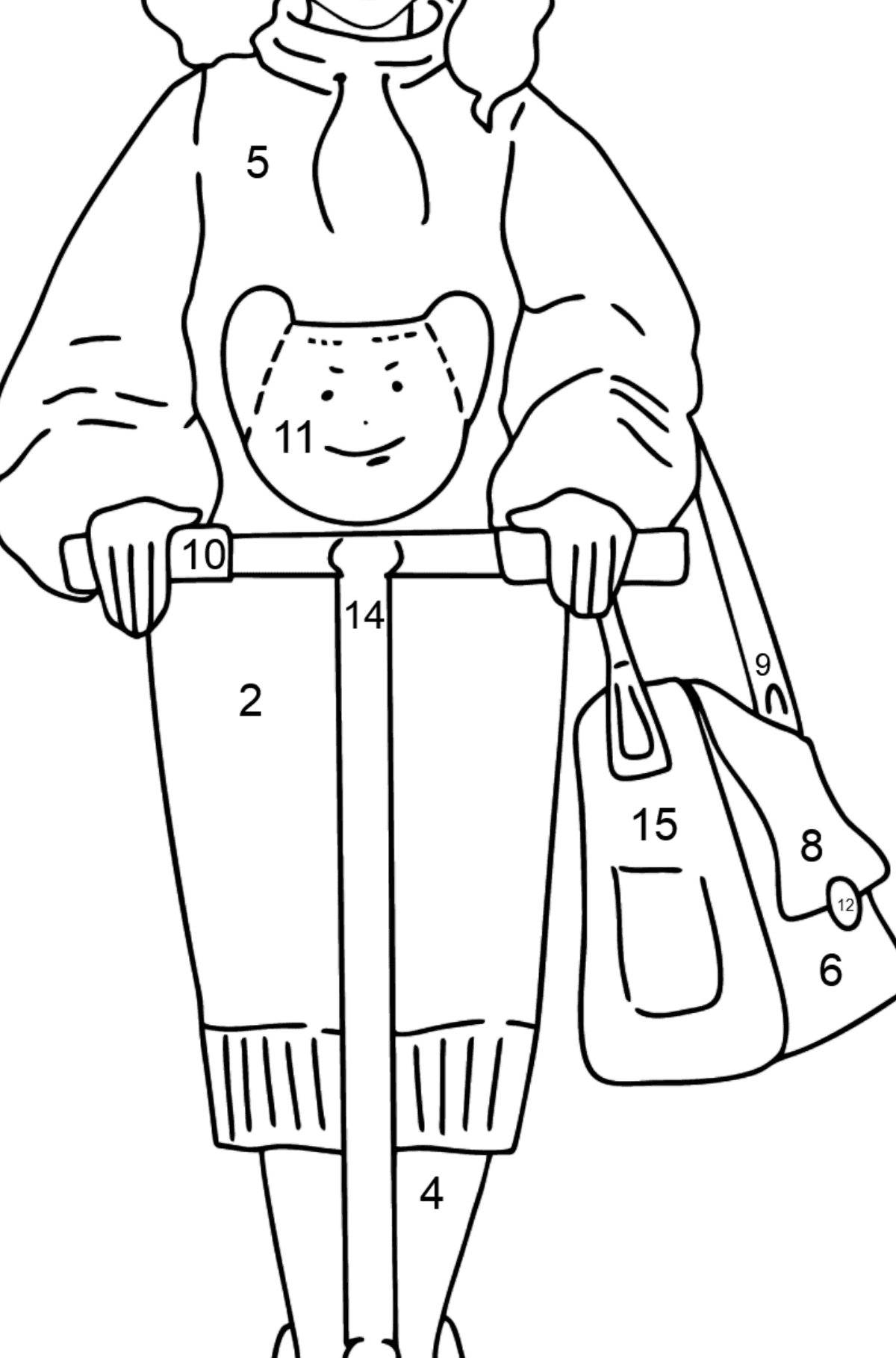 Barbie Doll Riding a Scooter coloring page - Coloring by Numbers for Kids