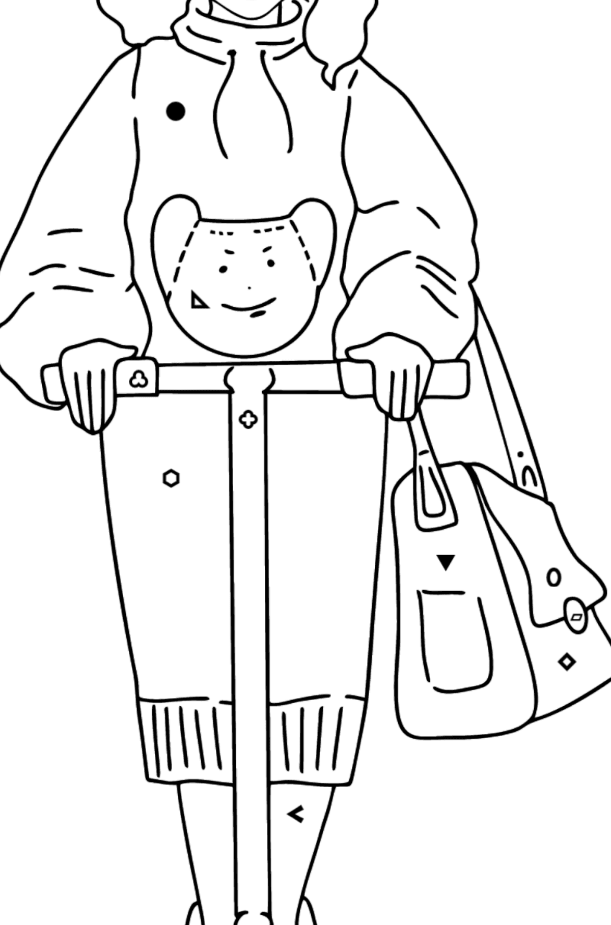 Barbie Doll Riding a Scooter coloring page - Coloring by Symbols and Geometric Shapes for Kids