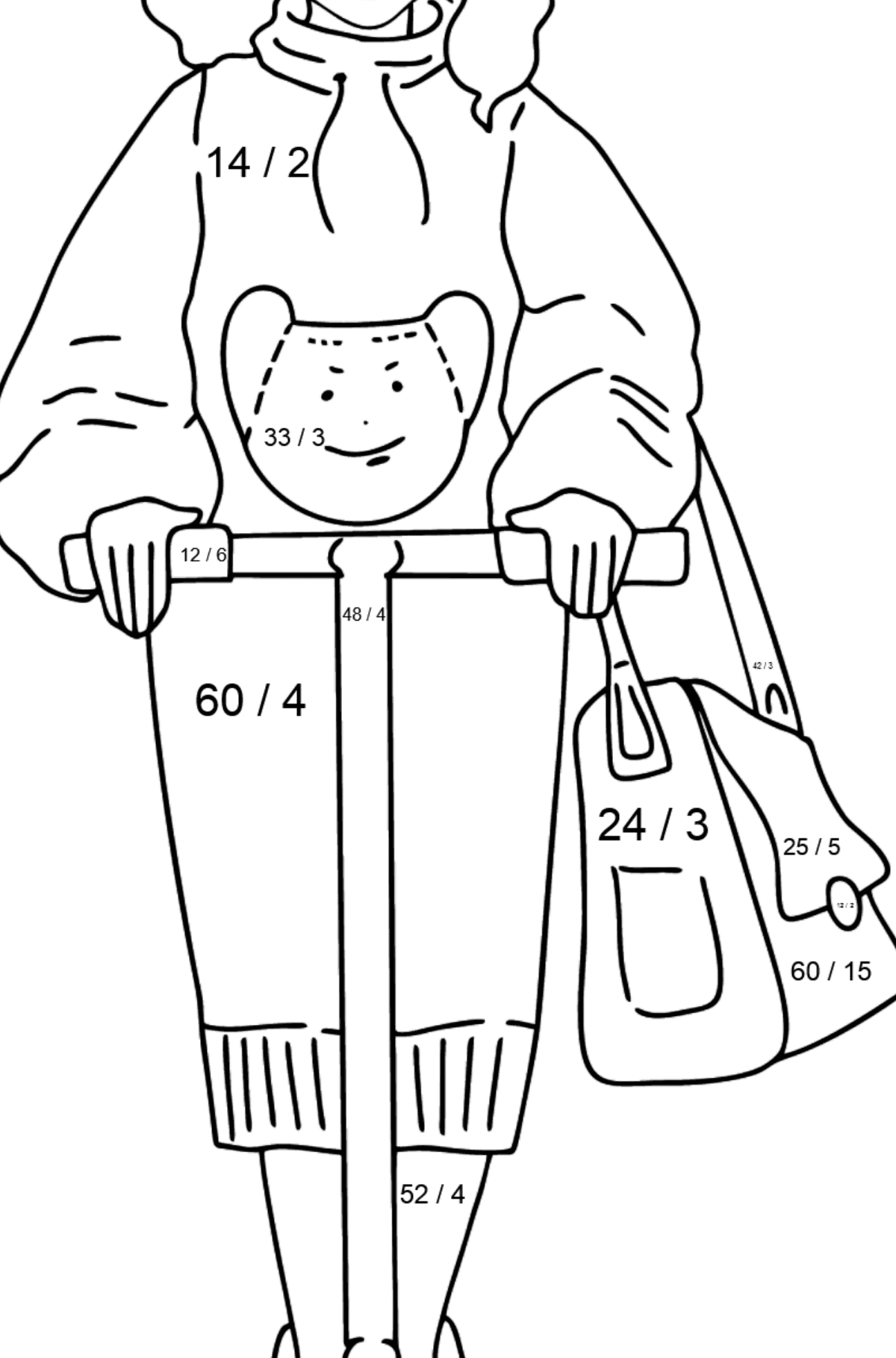 Barbie Doll Riding a Scooter coloring page - Math Coloring - Division for Kids