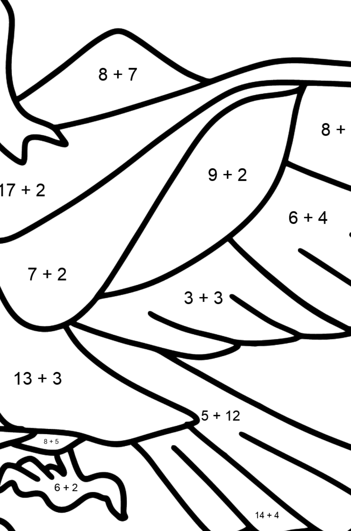 Ausmalbild Schöner Adler - Mathe Ausmalbilder - Addition für Kinder