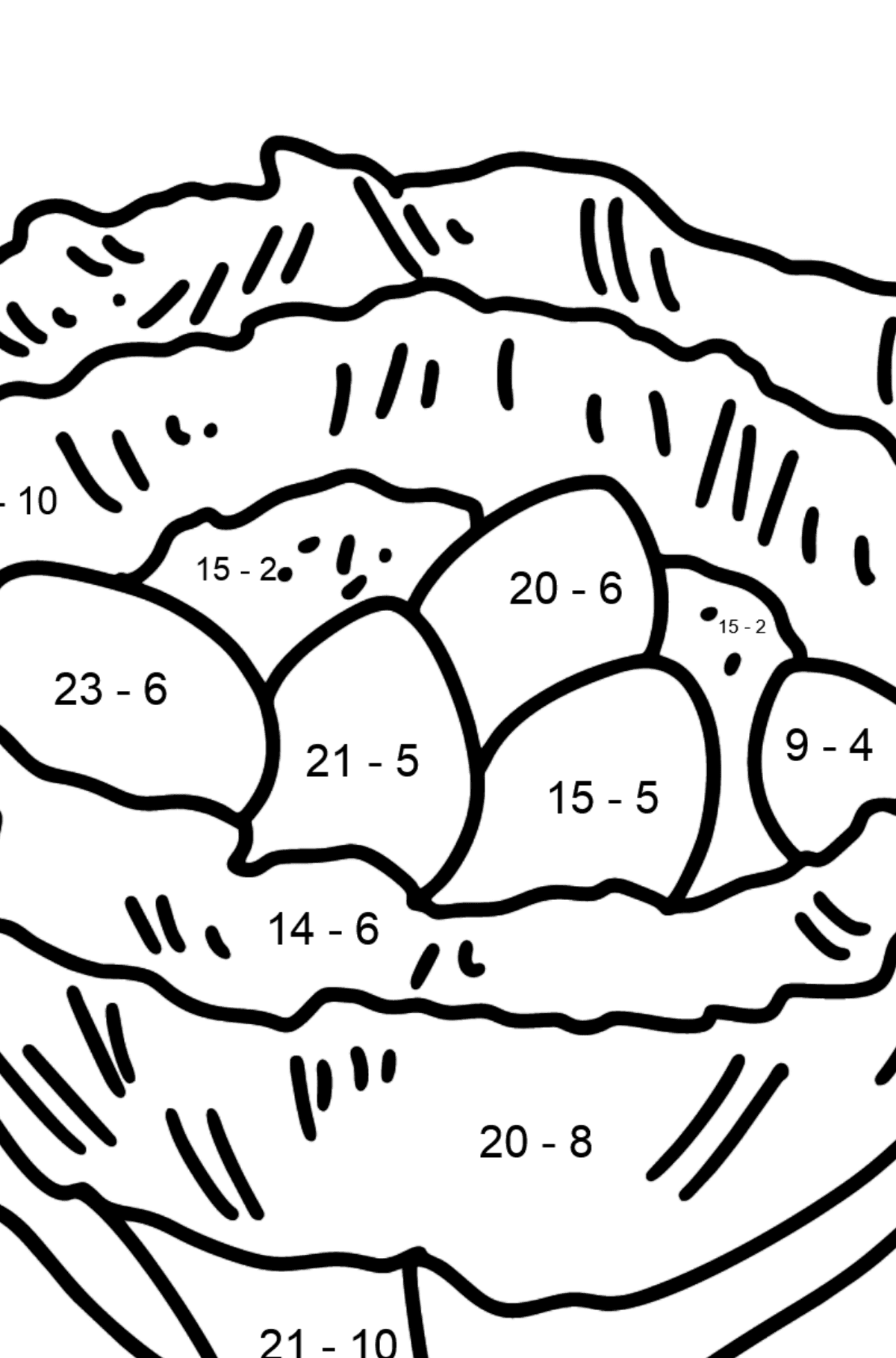 Bird's Nest coloring page - Math Coloring - Subtraction for Kids