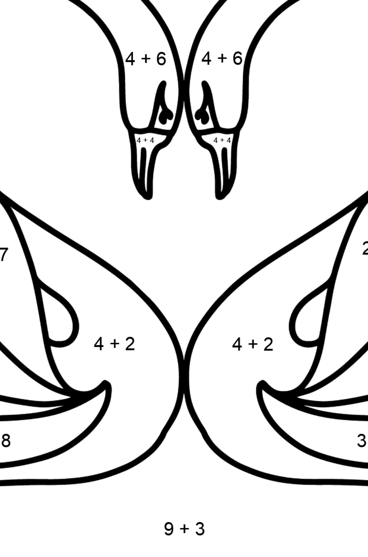 Black Swans coloring page - Math Coloring - Addition for Kids