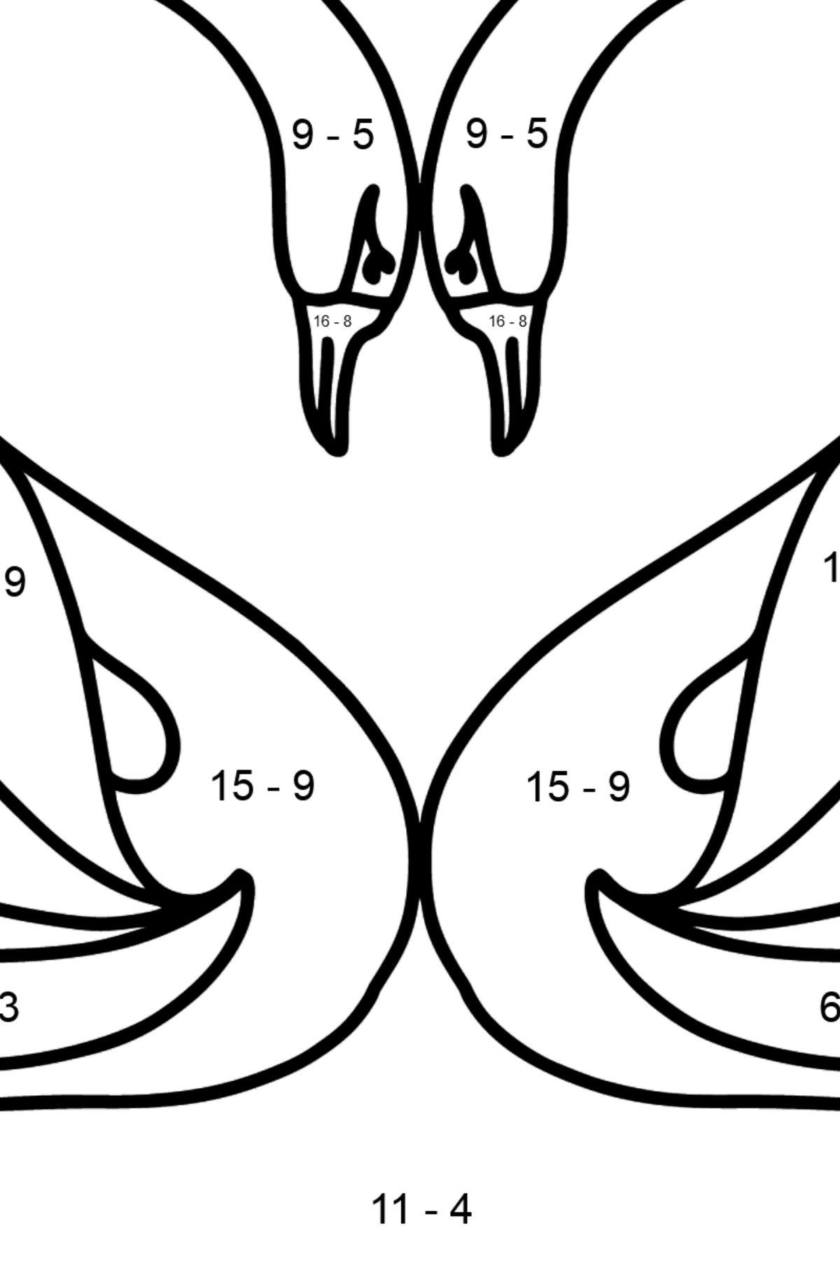 Black Swans coloring page - Math Coloring - Subtraction for Kids