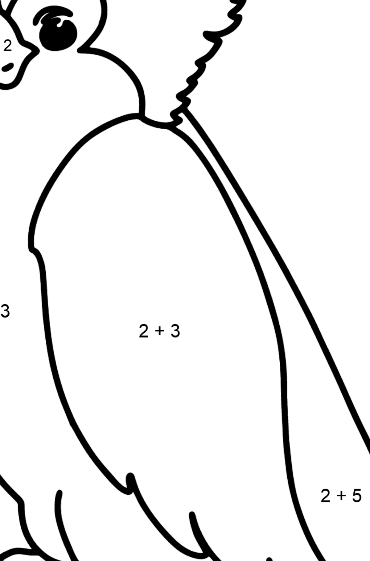 Einfache Malvorlage mit einem Kakadu - Mathe Ausmalbilder - Addition für Kinder