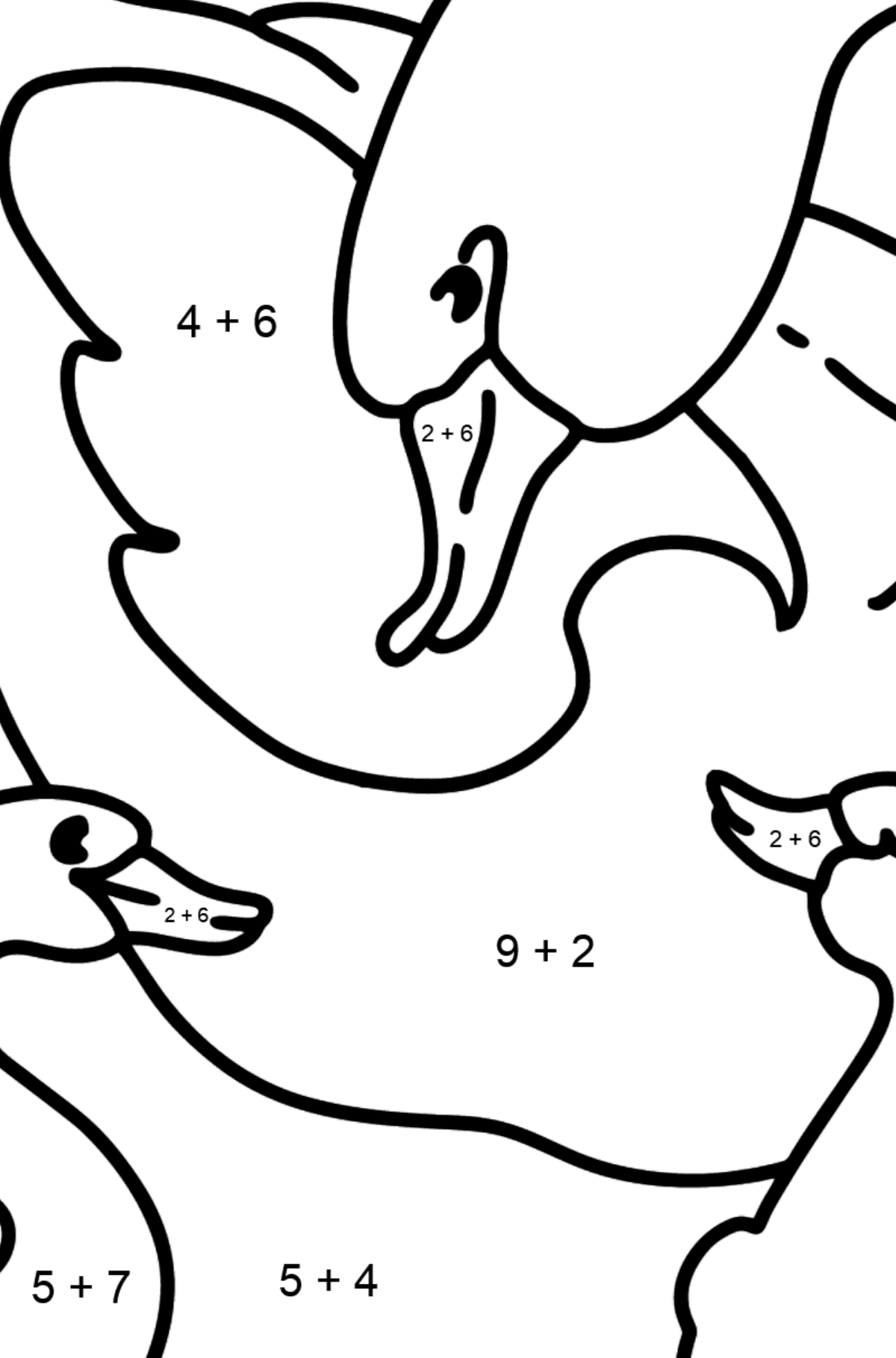 Duck with Ducklings on the Lake coloring page - Math Coloring - Addition for Kids