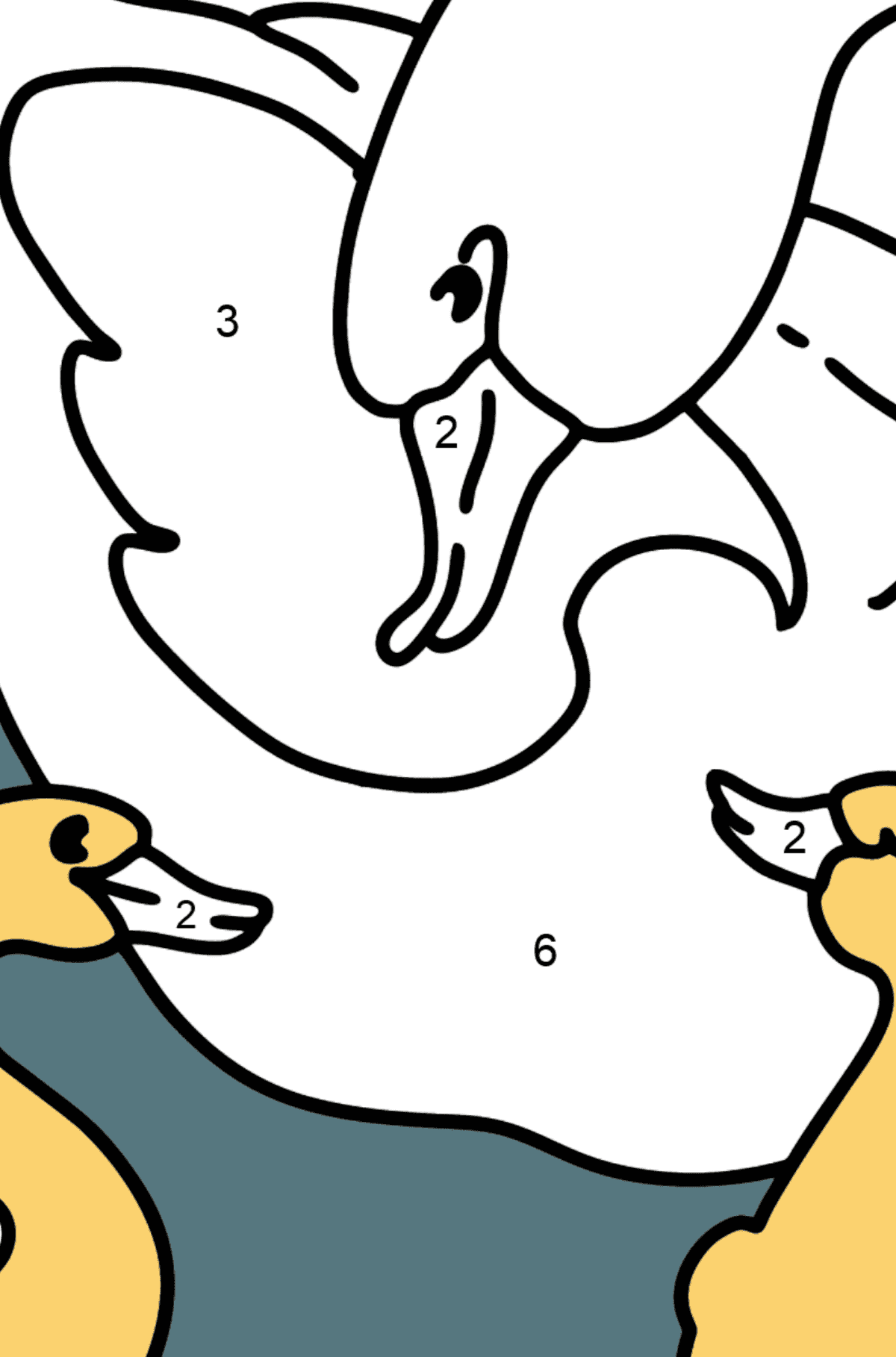Kolorowanka Kaczka z kaczątkami na jeziorze - Koloruj według numerów dla dzieci