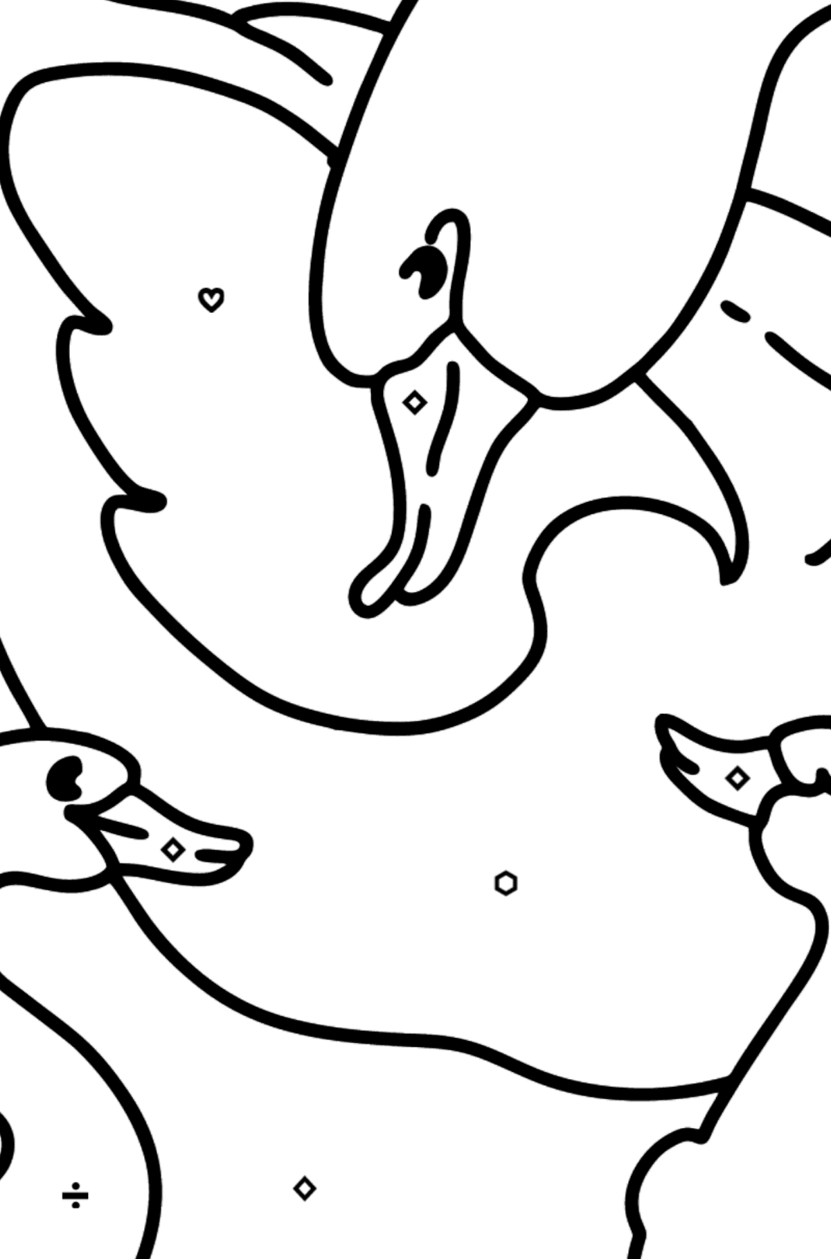 Ausmalbild Ente mit Entenküken am See Lake - Ausmalen nach Symbolen für Kinder