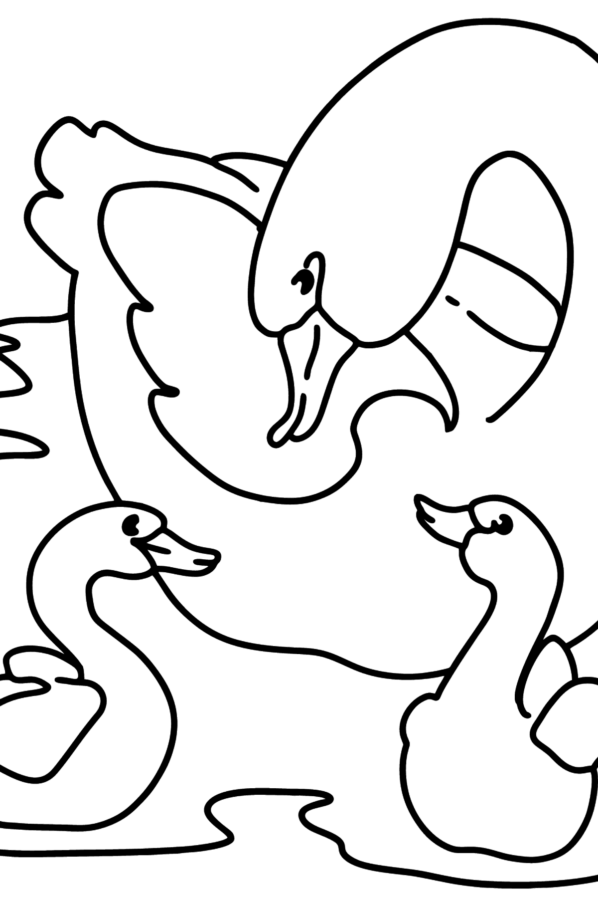 Розмальовка Качка з каченятами на озері - Розмальовки для дітей