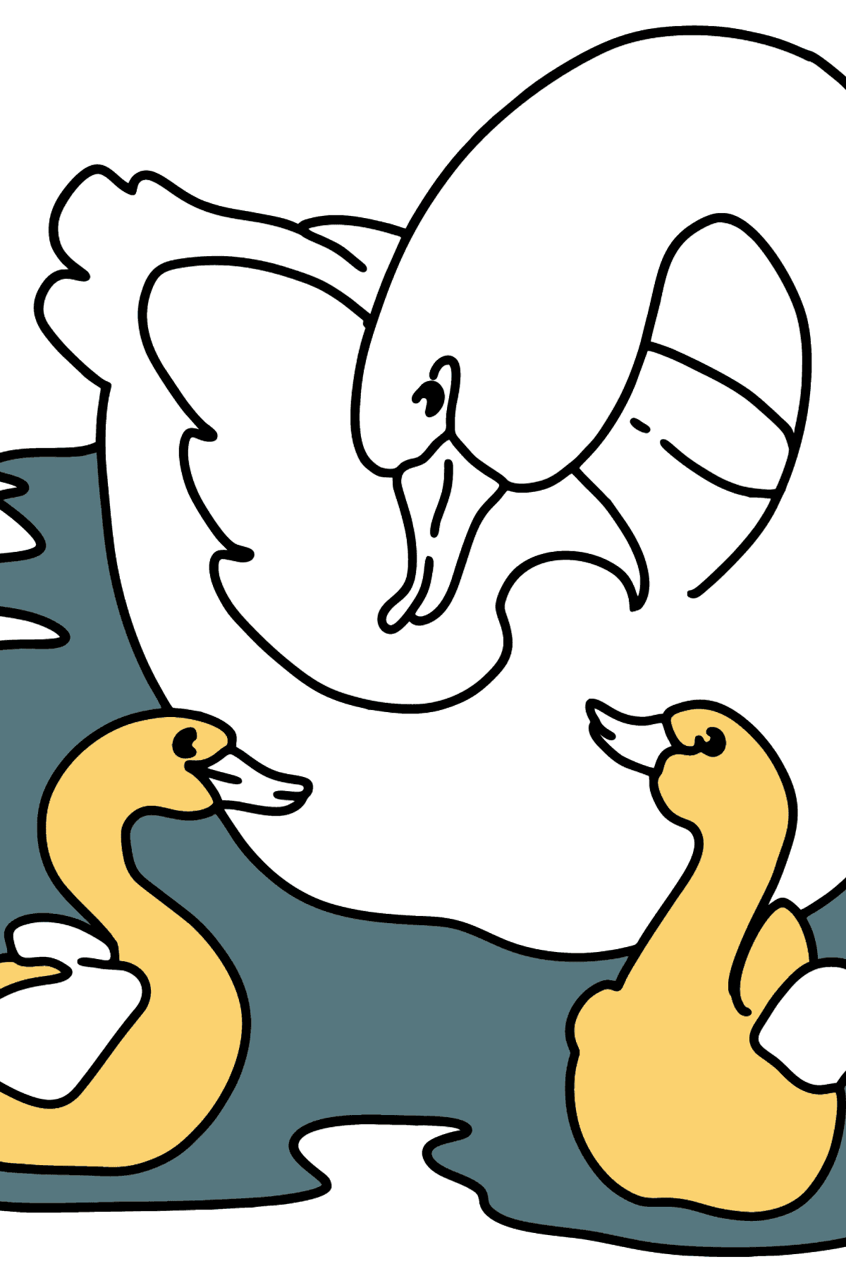 Ausmalbild Ente mit Entenküken am See Lake - Malvorlagen für Kinder