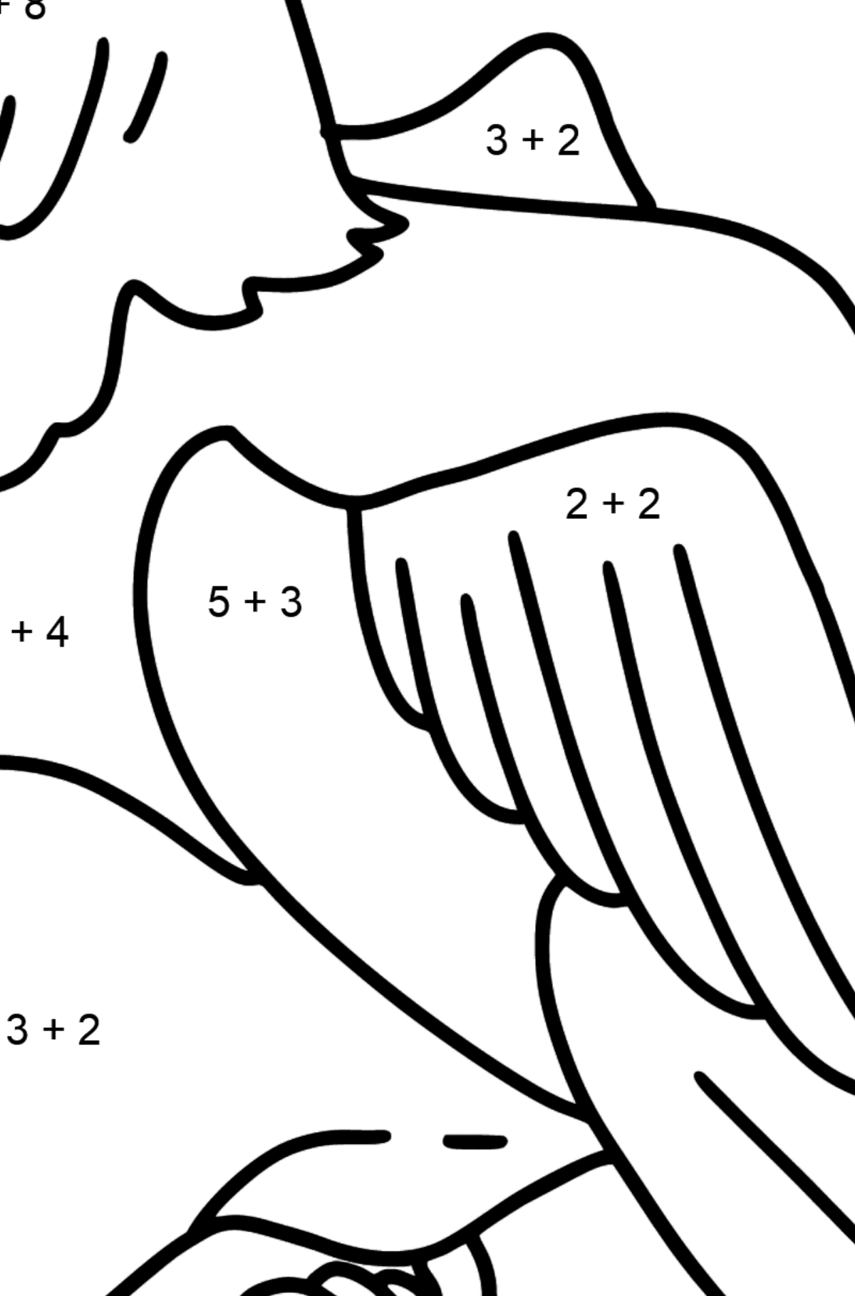 Ein wunderschöner Adler zum Ausmalen - Mathe Ausmalbilder - Addition für Kinder