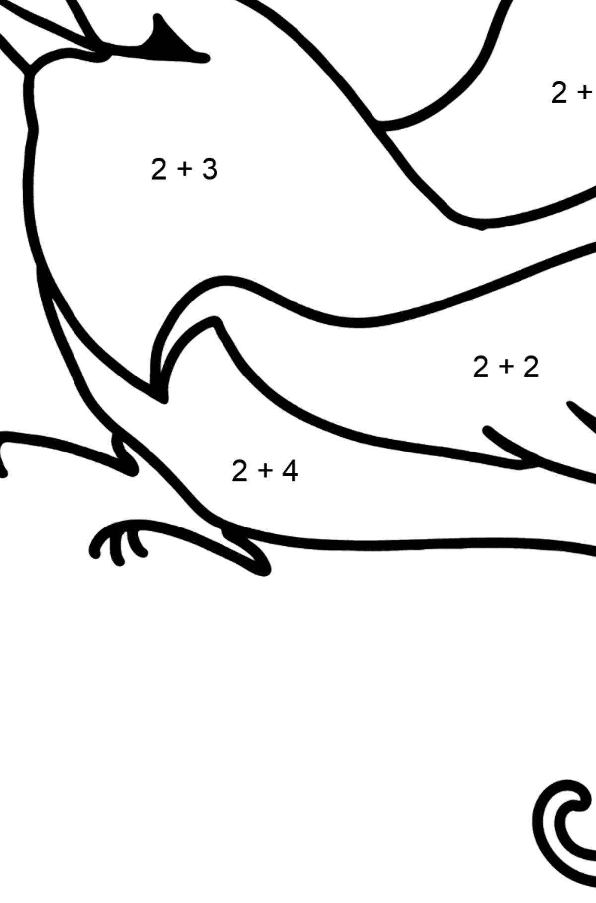 Roztomilý kolibřík omalovánka - Matematická Omalovánka - Sčítání pro děti