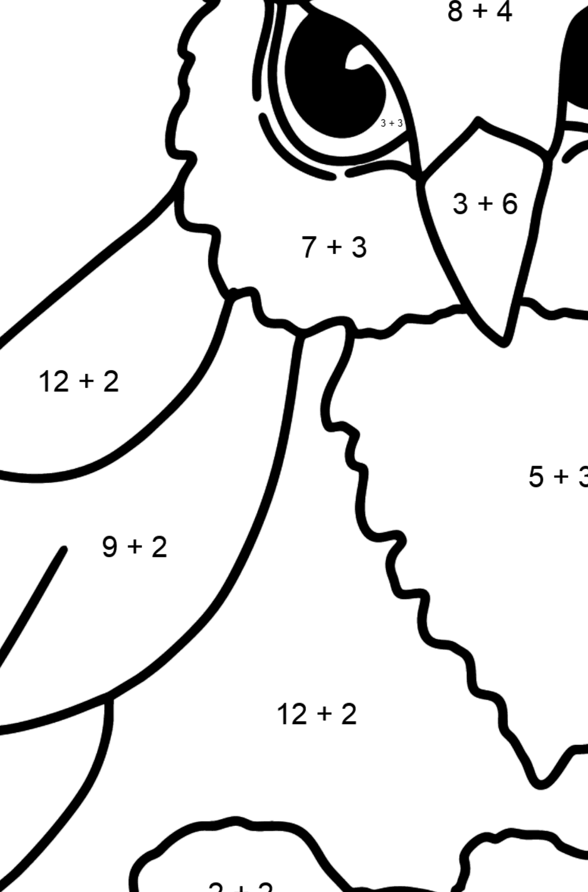 Bird coloring page - Owlet - Math Coloring - Addition for Kids