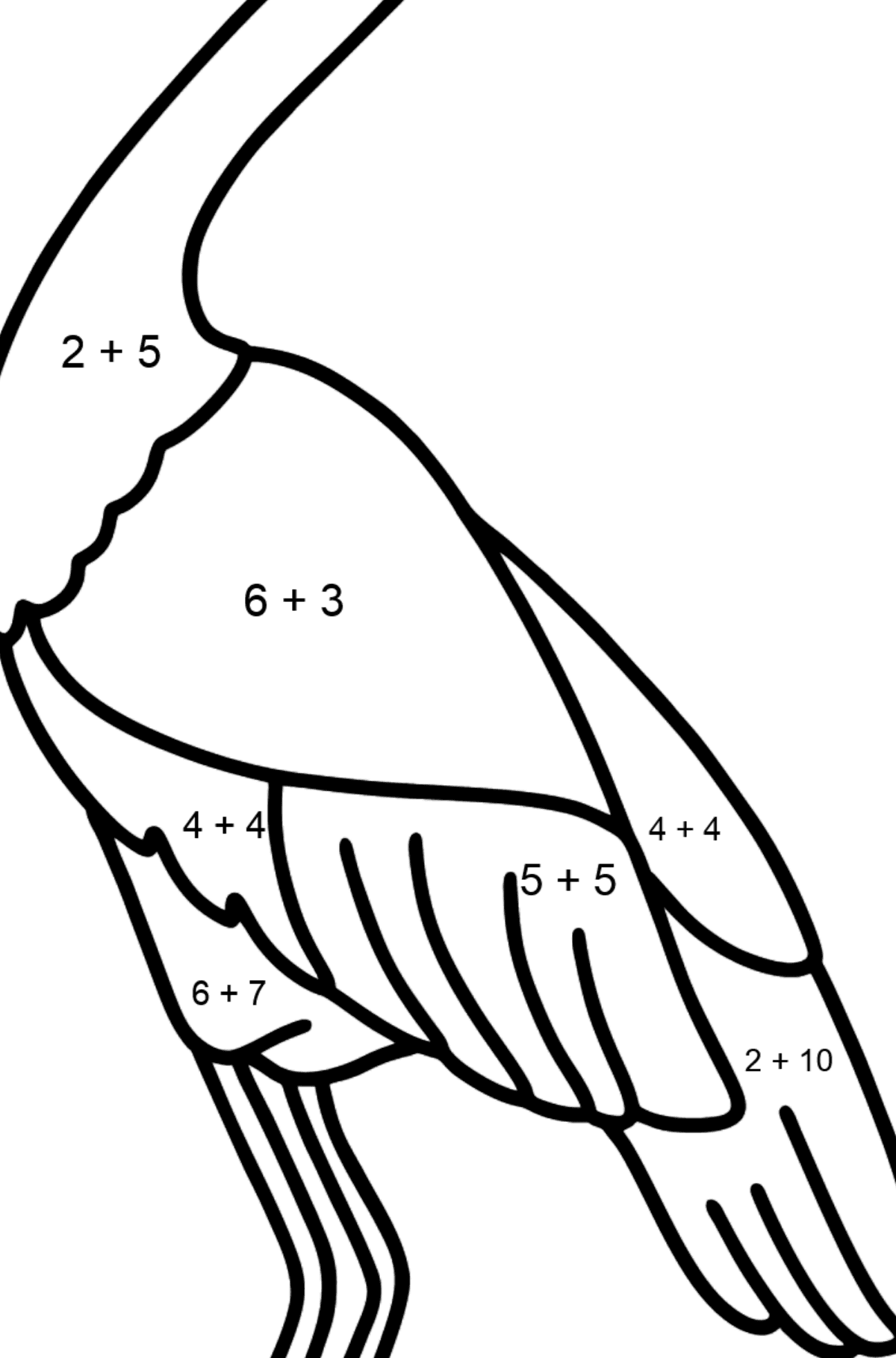 Ausmalbild Vogel - Storch - Mathe Ausmalbilder - Addition für Kinder