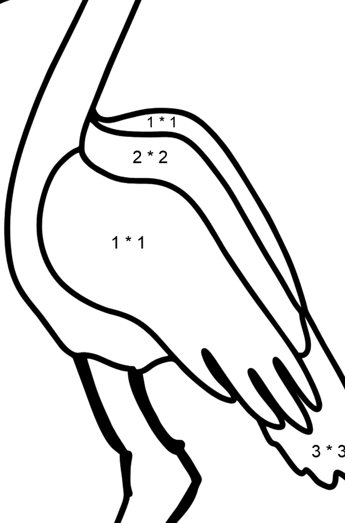 Einfache Malvorlage mit einem Storch - Mathe Ausmalbilder - Multiplikation für Kinder