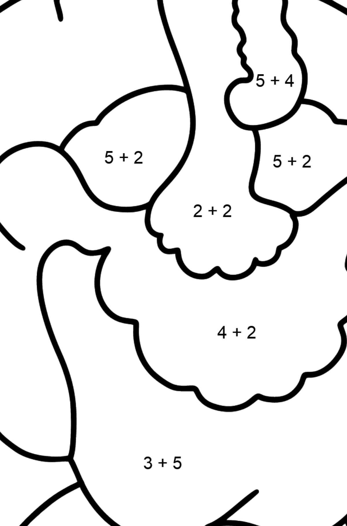 Einfache Malvorlage mit einem Truthahn - Mathe Ausmalbilder - Addition für Kinder
