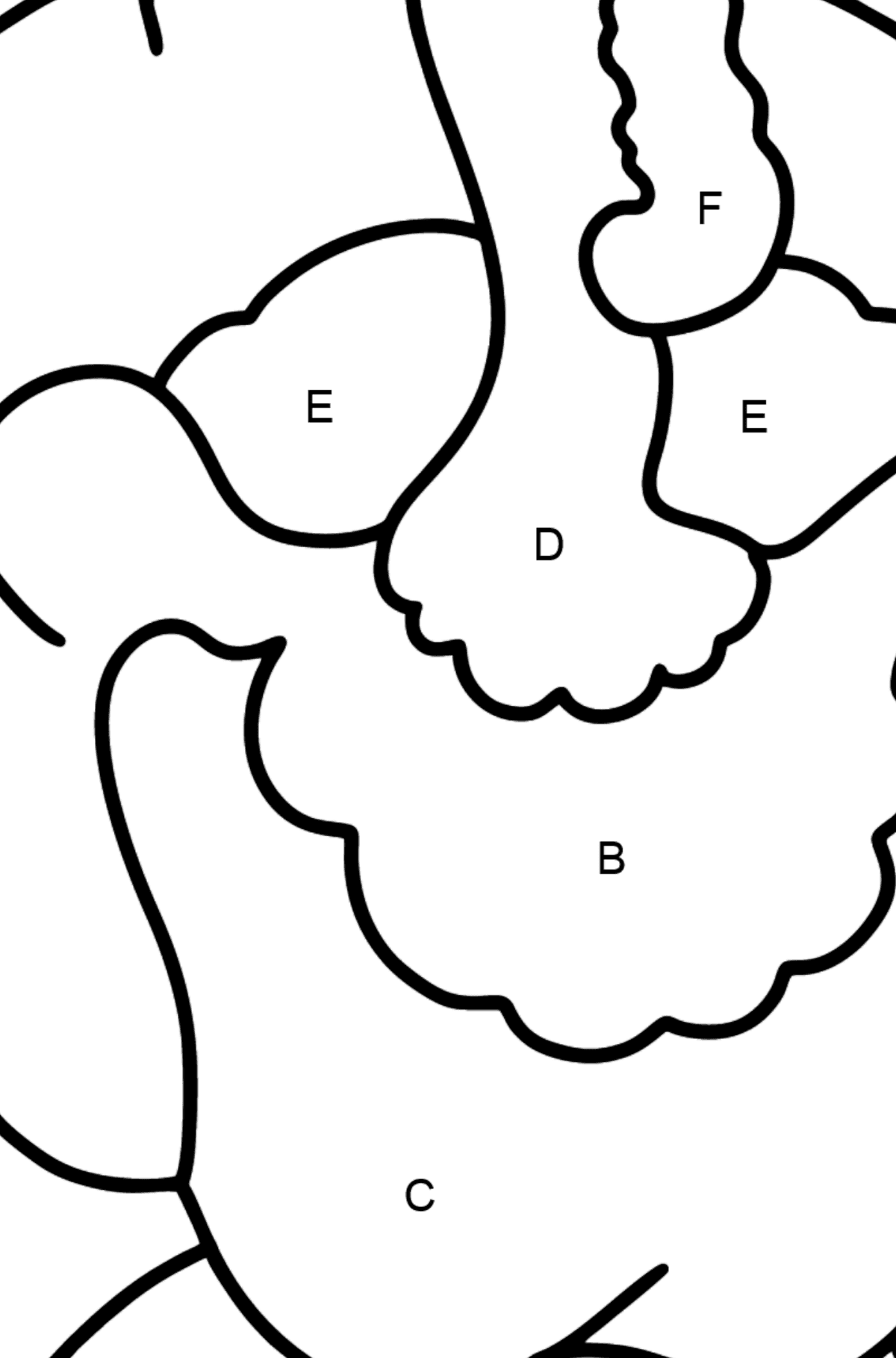 Einfache Malvorlage mit einem Truthahn - Ausmalen nach Buchstaben für Kinder