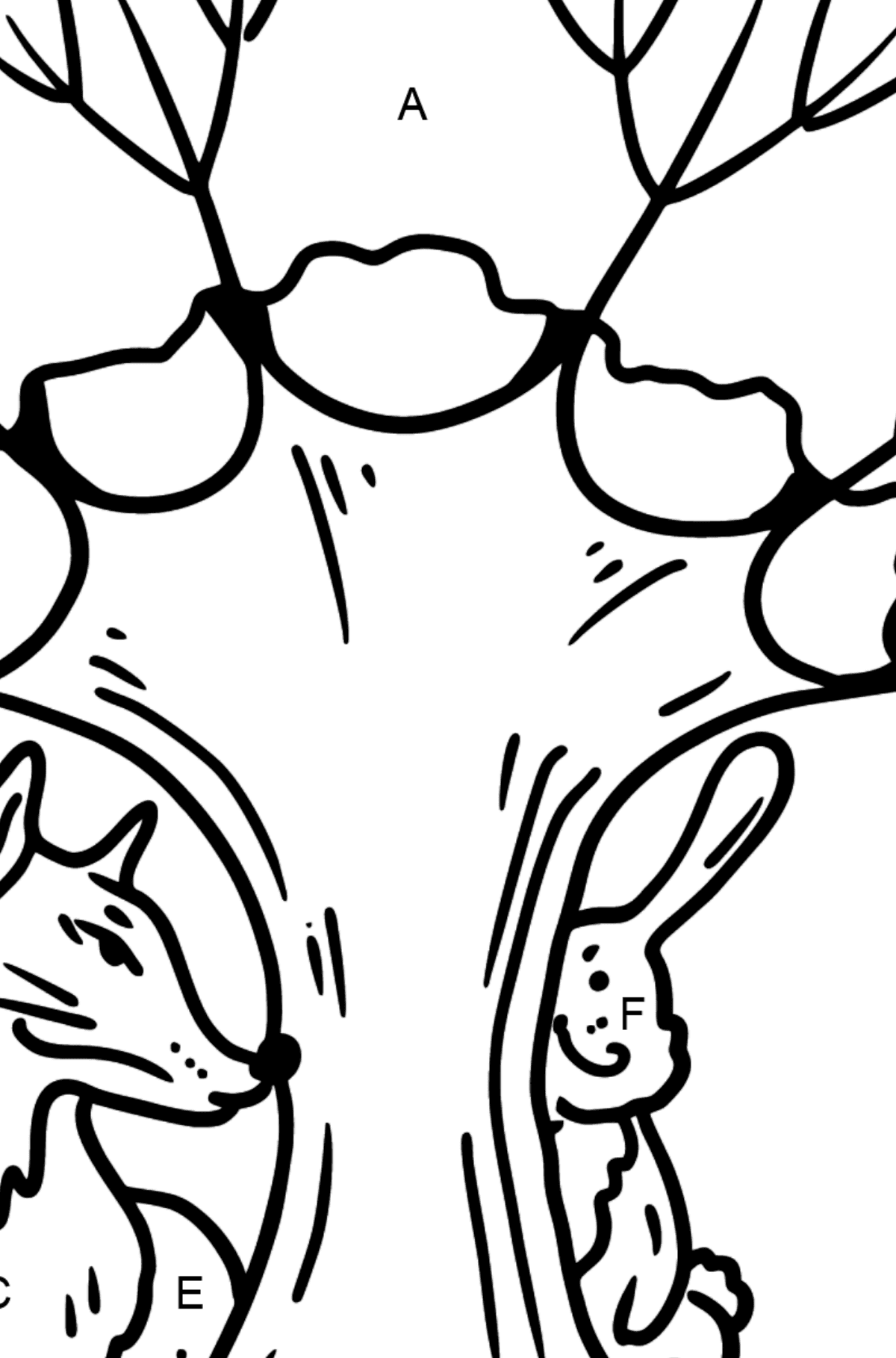 Desenho para colorir do coelho e da raposa - Colorir por Letras para Crianças