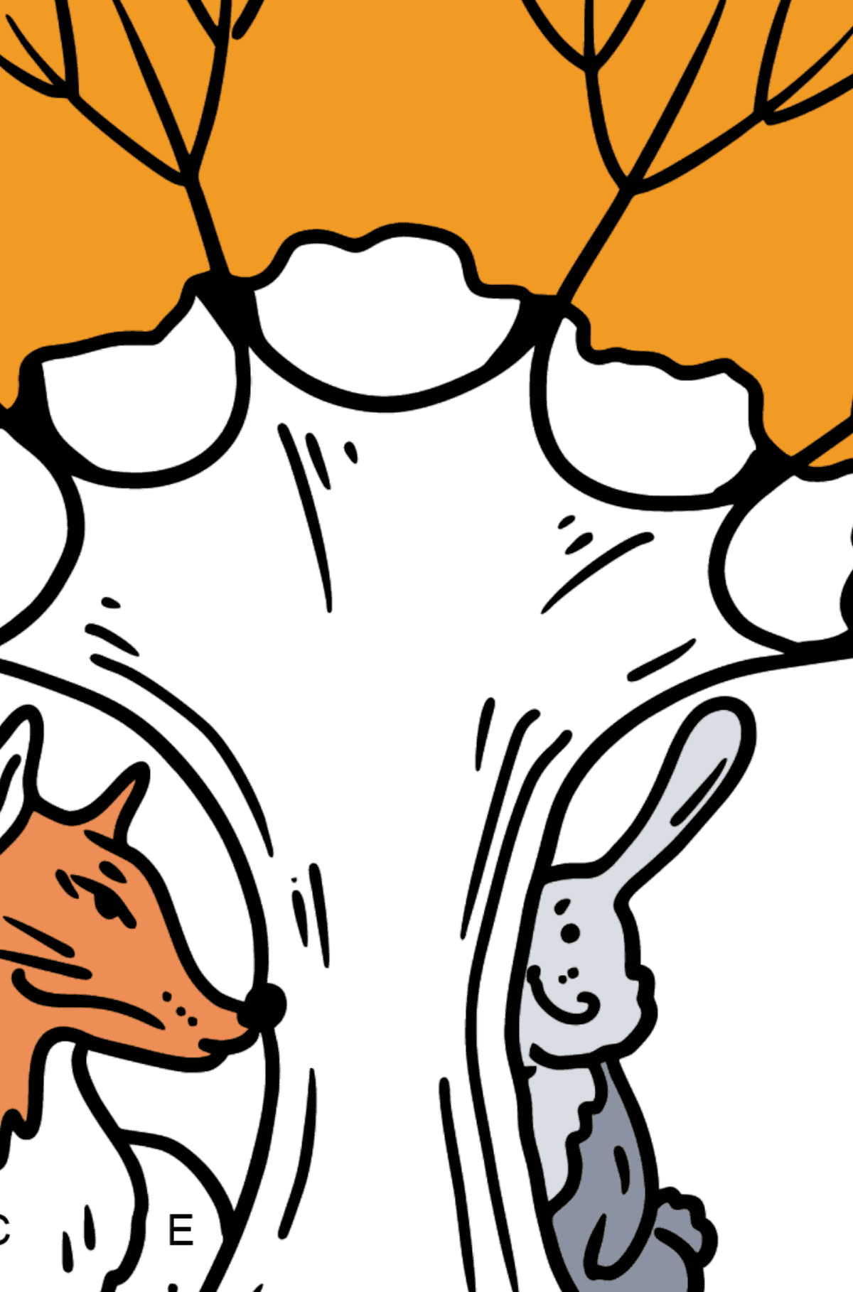 Dibujo de Conejo y zorro para colorear - Colorear por Letras para Niños