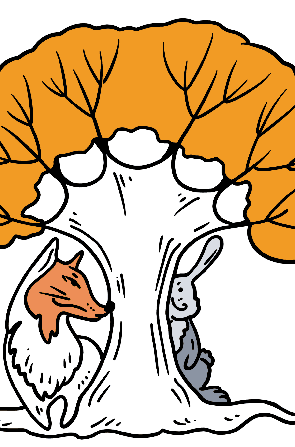 Розмальовка Зайчик і лисиця - Розмальовки для дітей