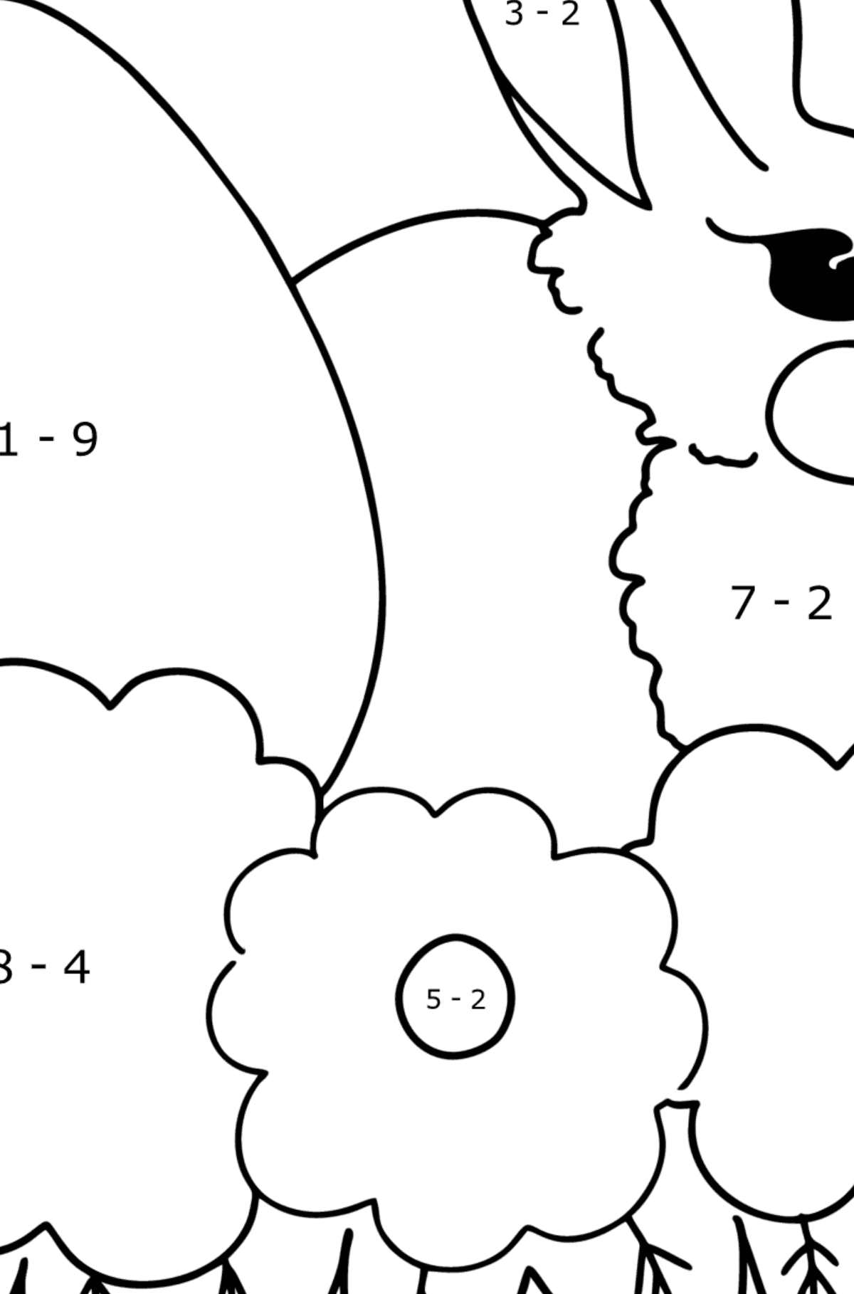 Bunny and Easter coloring page - Math Coloring - Subtraction for Kids