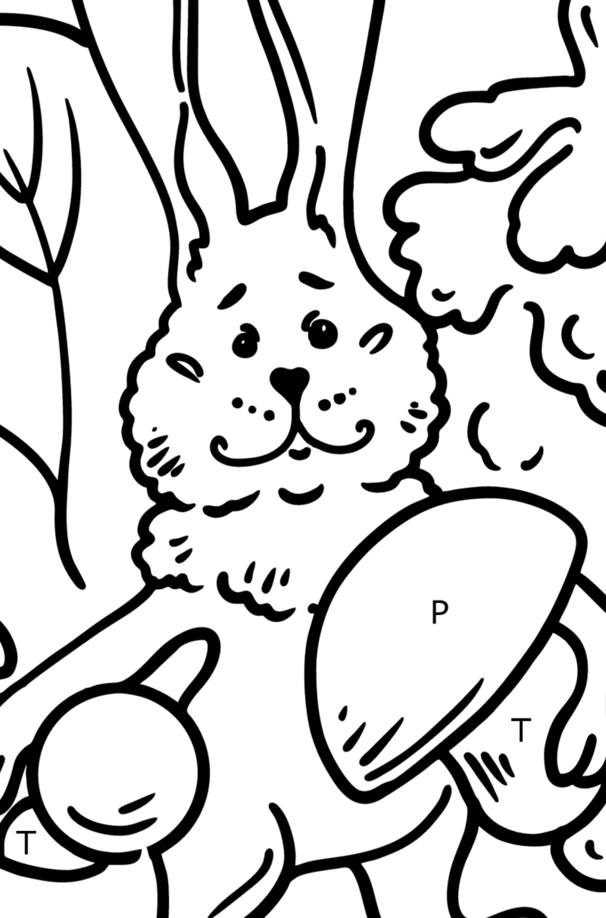 Disegno di Coniglietto nella foresta da colorare - Colorare per lettere per bambini