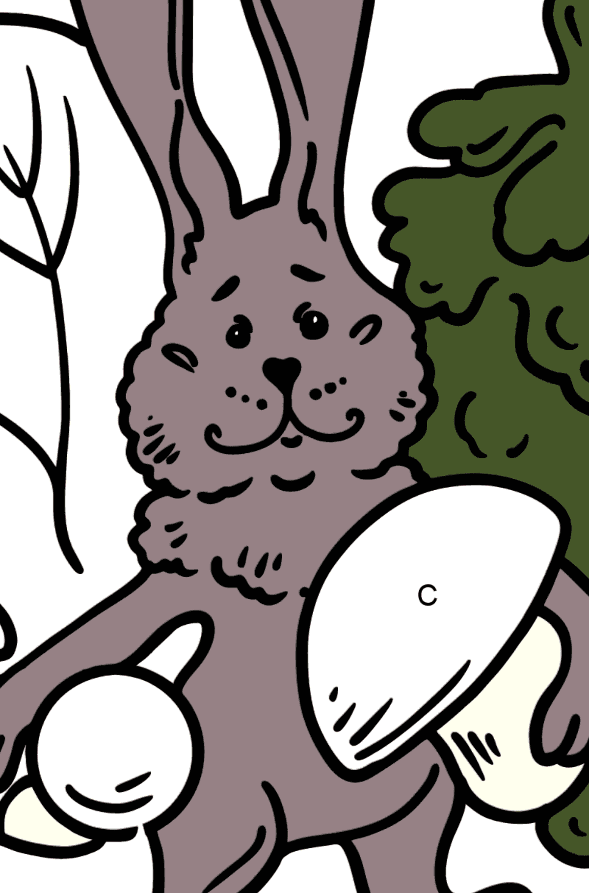 Bunny in the Forest coloring page - Coloring by Letters for Kids