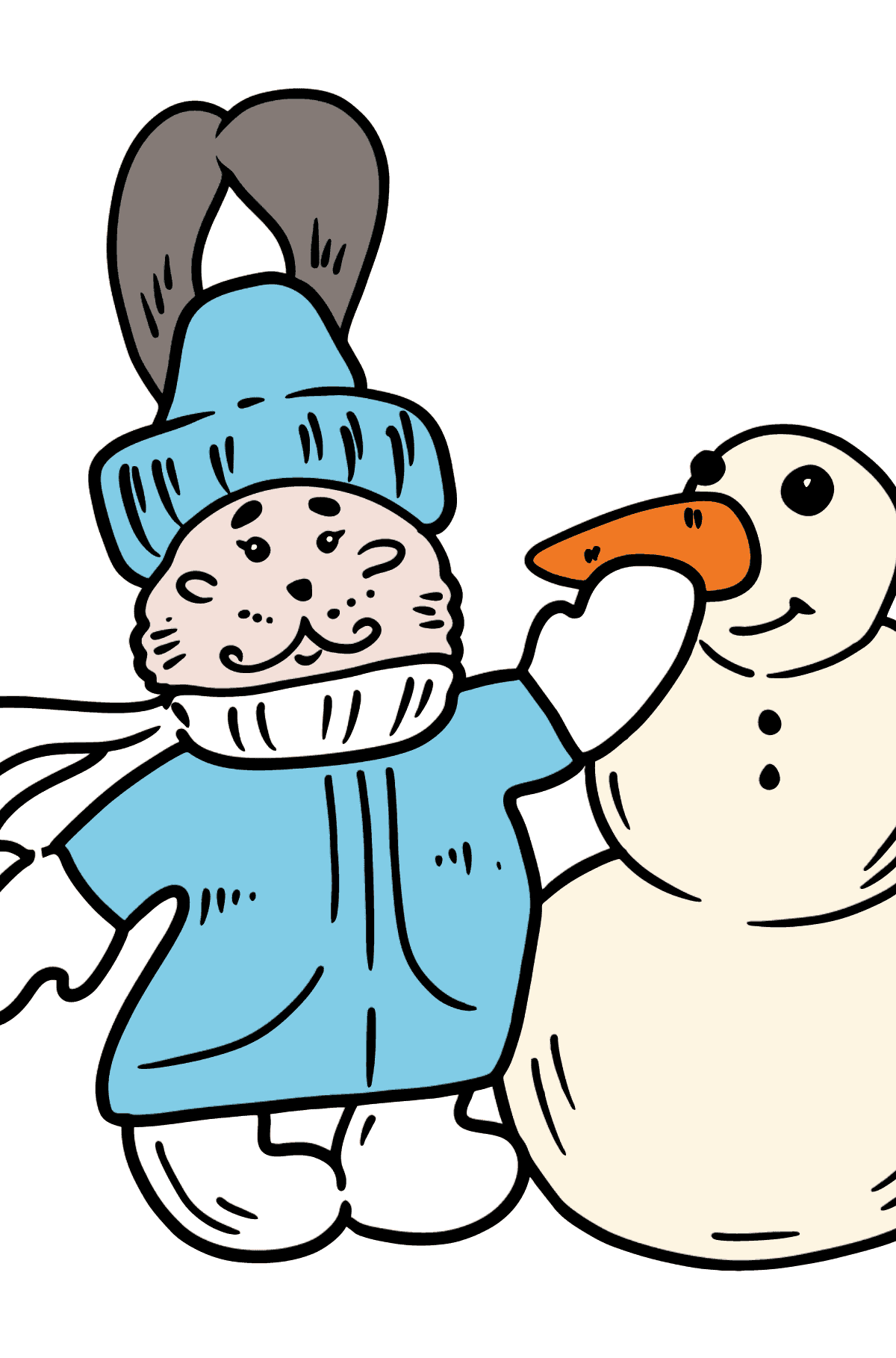 Disegno di Coniglietto in inverno da colorare - Disegni da colorare per bambini