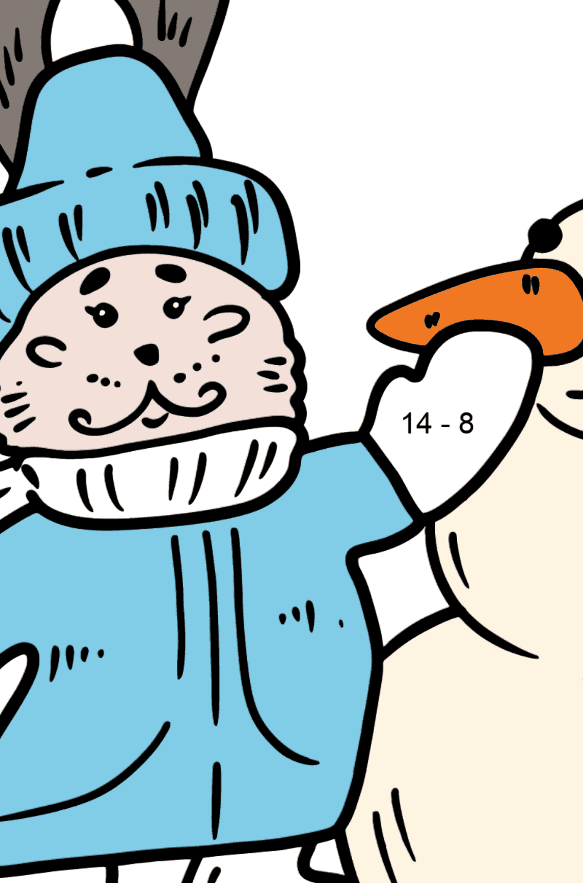 Coloriage - Lapin en hiver - Coloriage Magique Soustraction pour les Enfants