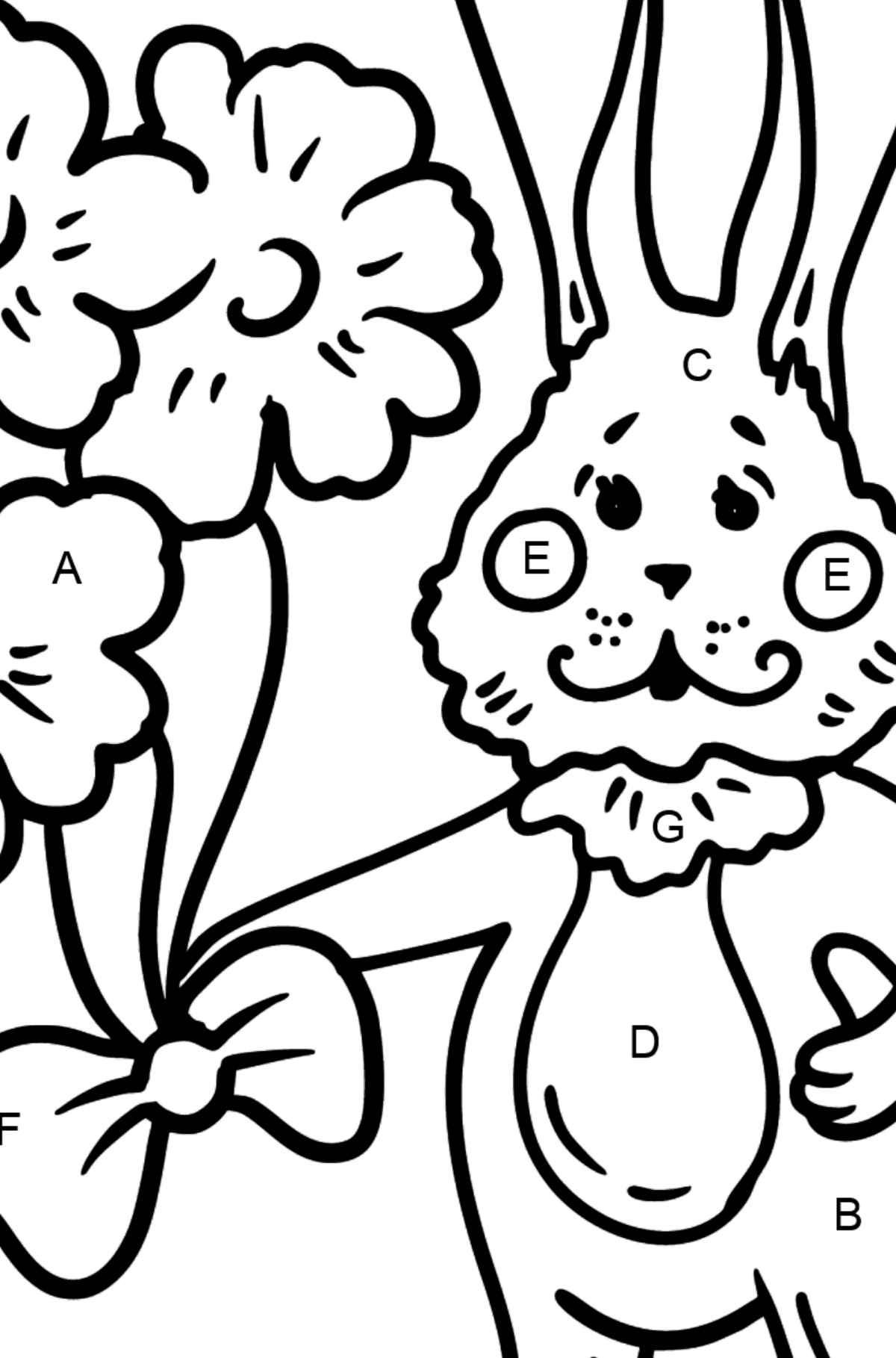 Bunny with a Bouquet of Flowers coloring page - Coloring by Letters for Kids