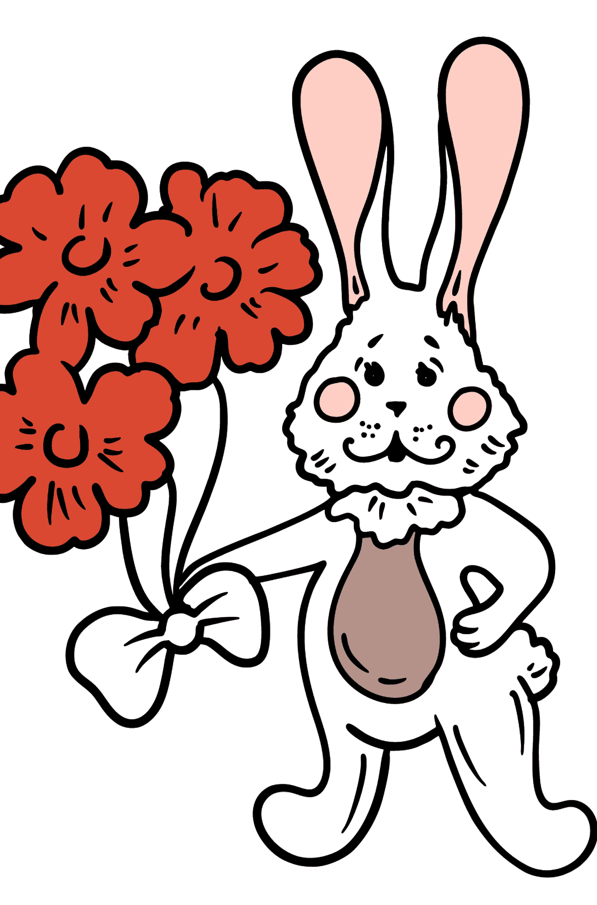 Coloriage - Lapin avec un bouquet de fleurs - Coloriages pour les Enfants