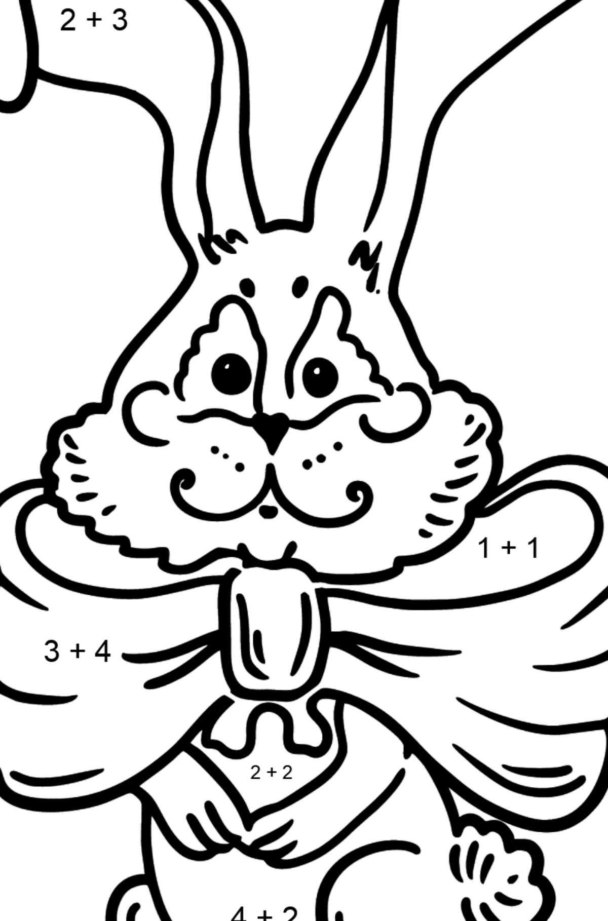 Dibujo de Conejo con lazo para colorear - Colorear con Matemáticas - Sumas para Niños