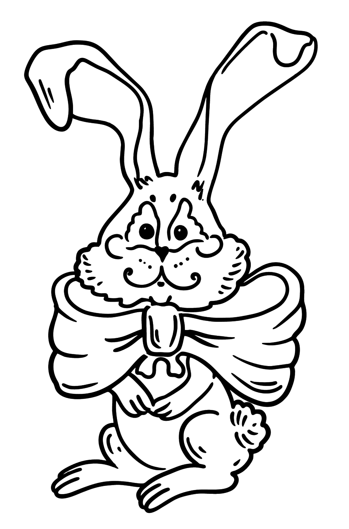 Tegning til fargelegging kanin med sløyfe - Tegninger til fargelegging for barn