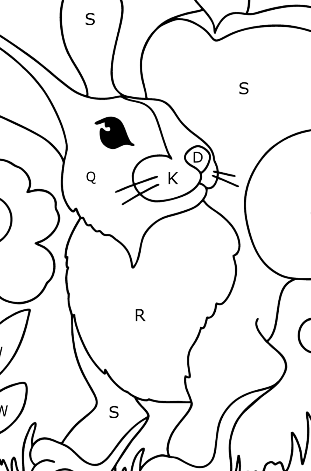 Desenho para colorir do coelhinho feliz - Colorir por Letras para Crianças