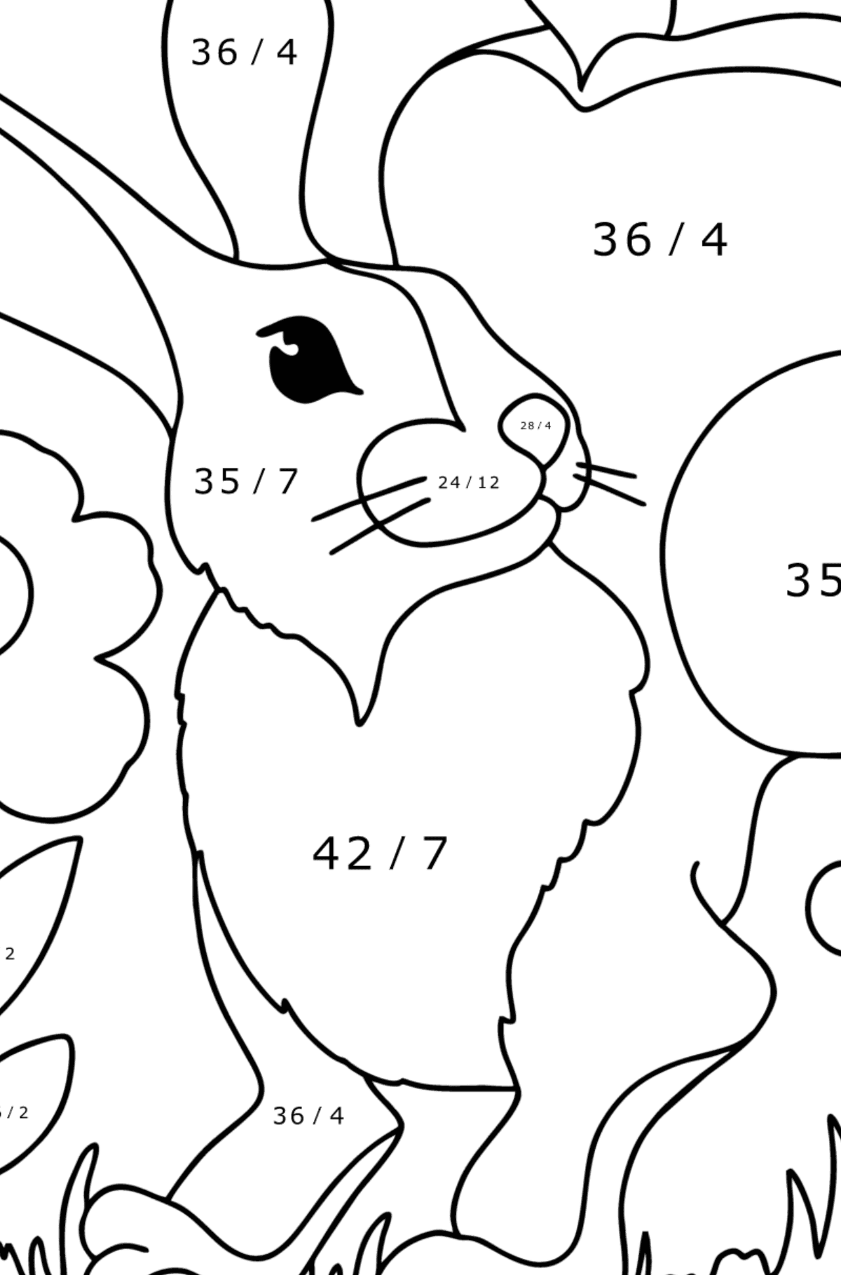 Ausmalbild: Süßes Kaninchen - Mathe Ausmalbilder - Division für Kinder