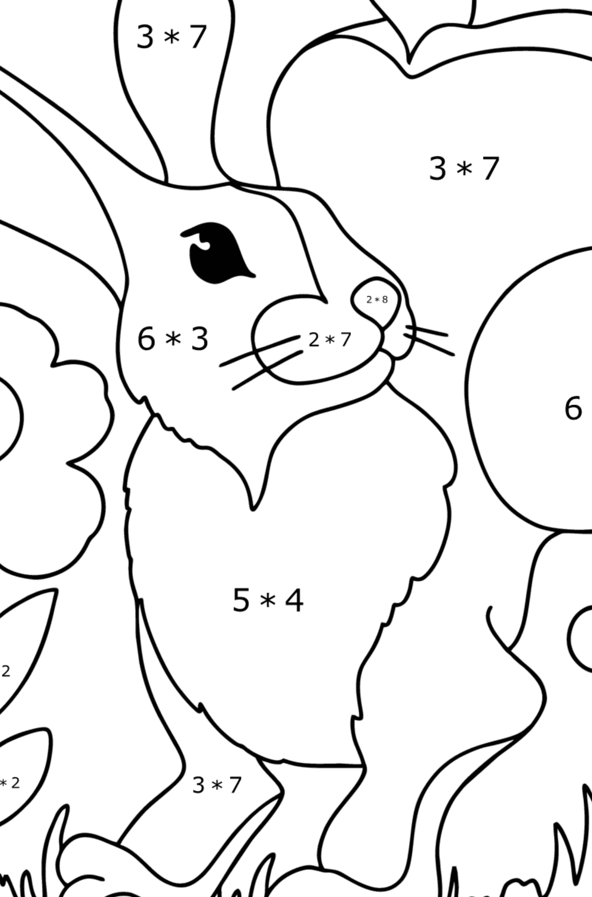 Ausmalbild: Süßes Kaninchen - Mathe Ausmalbilder - Multiplikation für Kinder