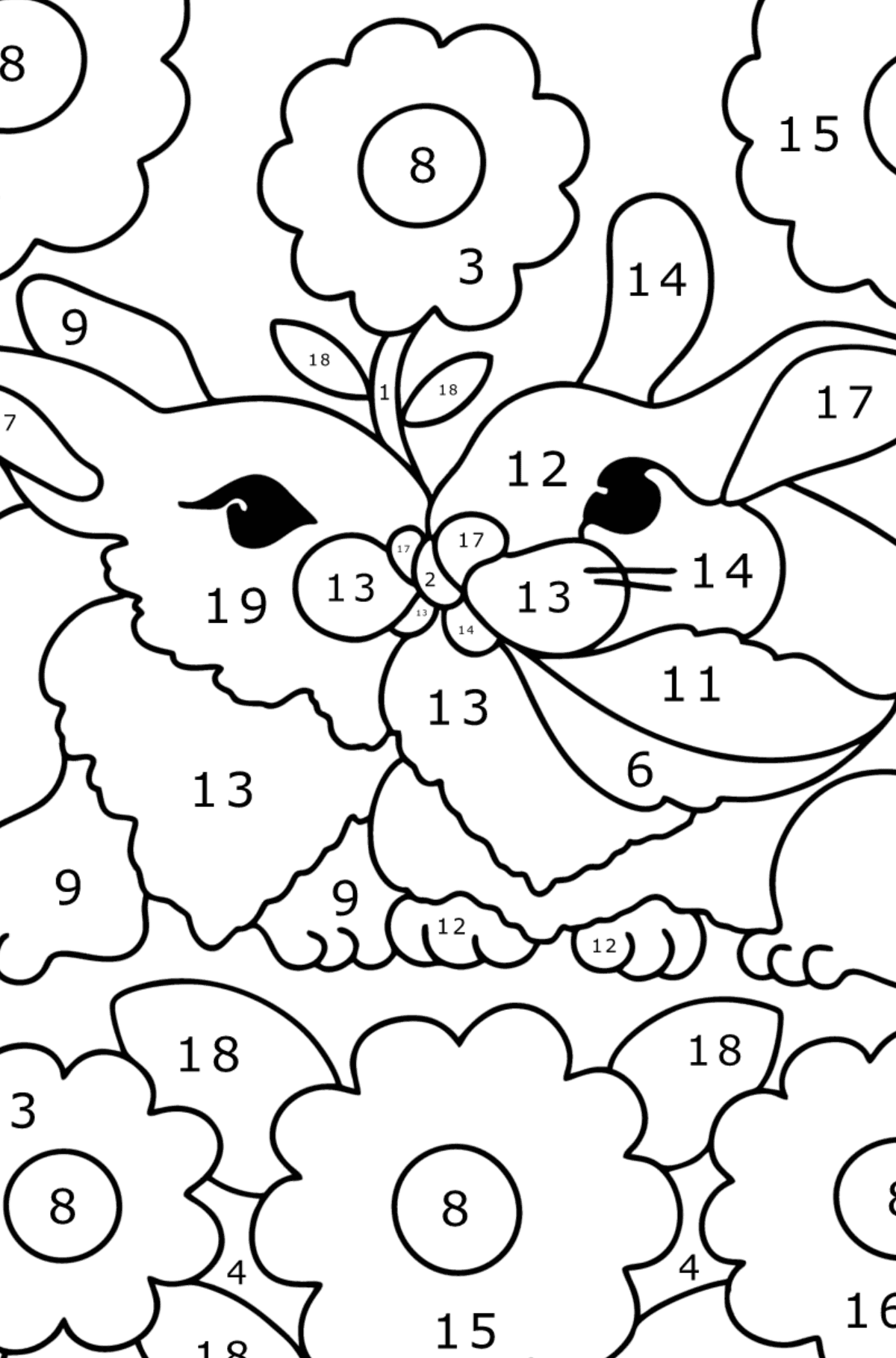 Cute Rabbits Coloring page - Coloring by Numbers for Kids