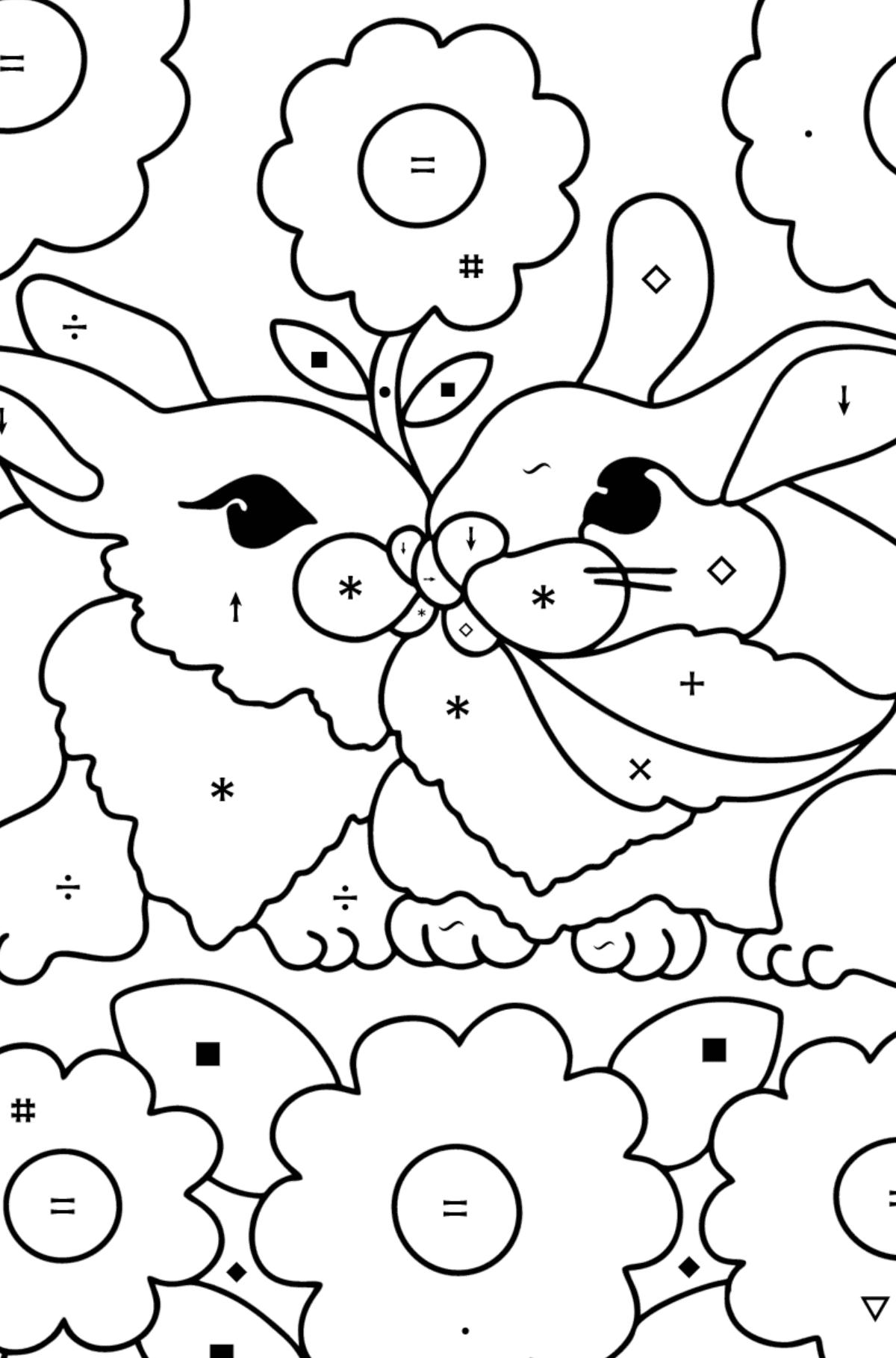 Cute Rabbits Coloring page - Coloring by Symbols for Kids