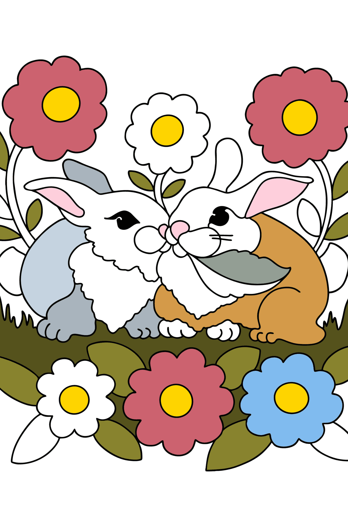 Kleurplaat schattige konijnen - kleurplaten voor kinderen