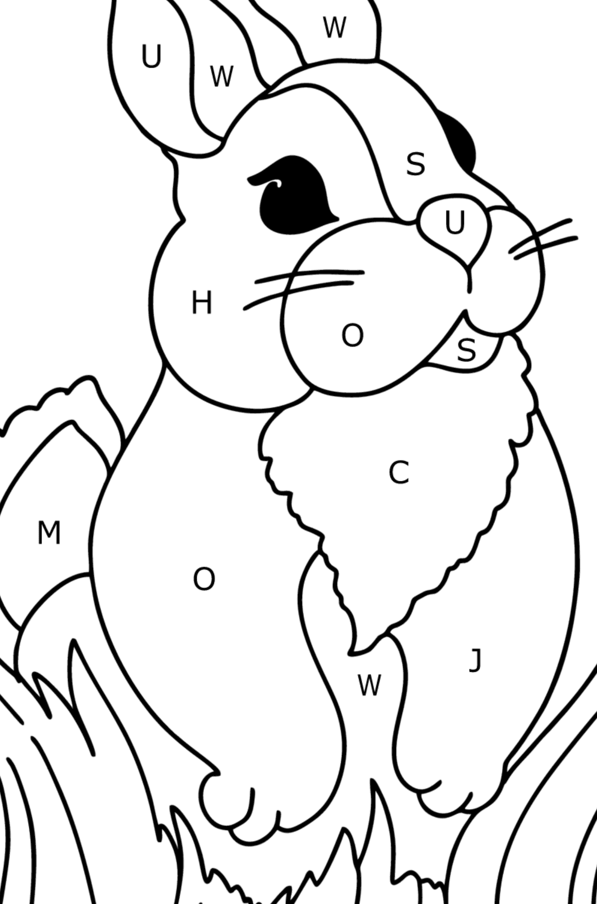 Kleurplaat pluizig konijn - Kleuren met letters voor kinderen