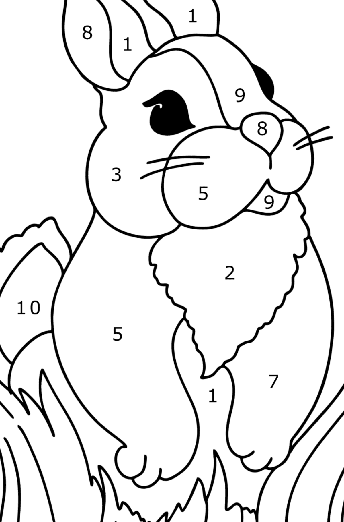 Kleurplaat pluizig konijn - Kleuren op nummer voor kinderen